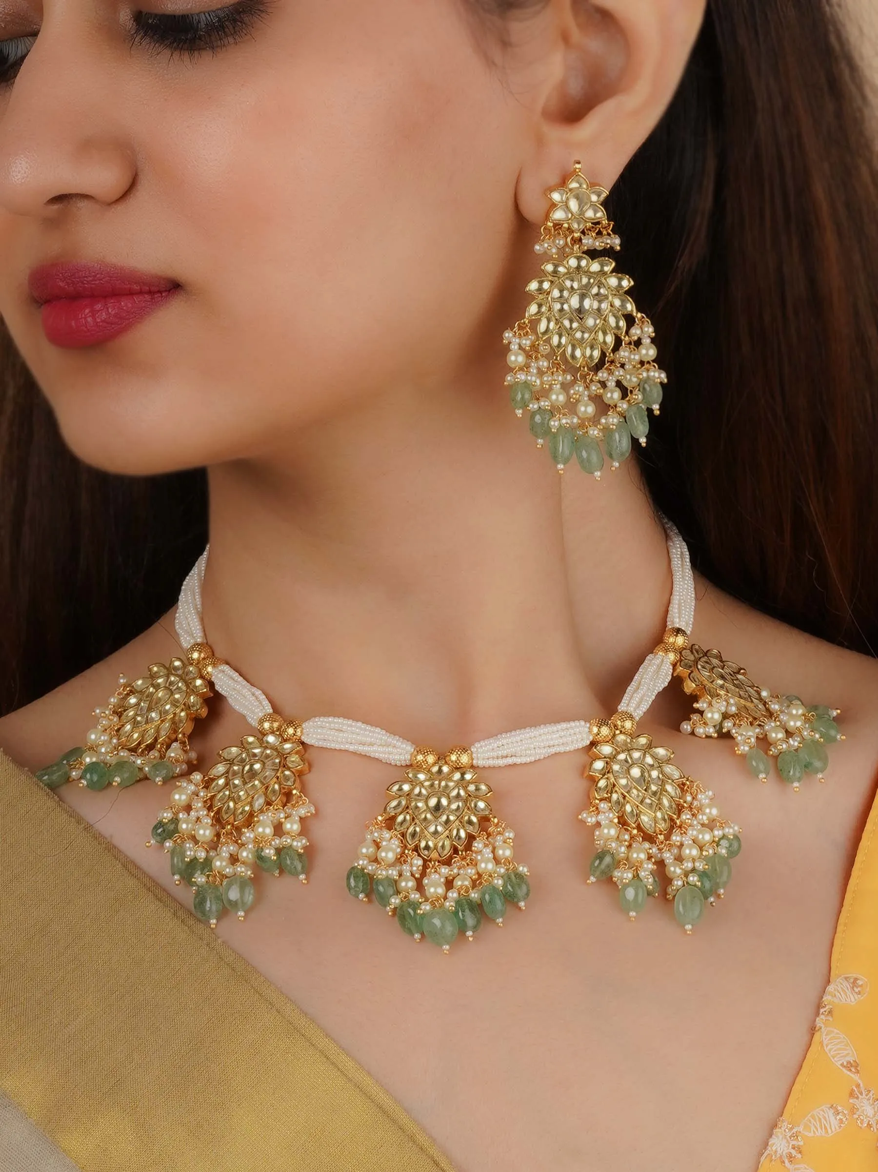Gold Plated Jadau Kundan Necklace Set - MS2244