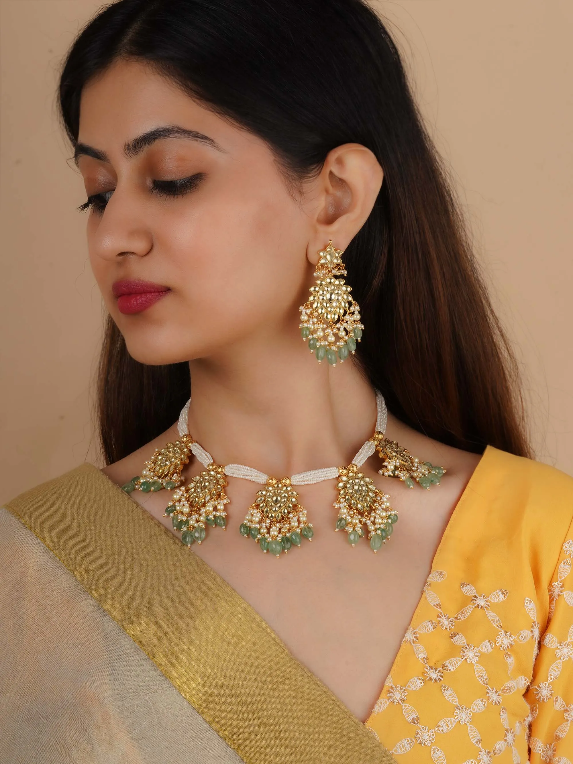Gold Plated Jadau Kundan Necklace Set - MS2244