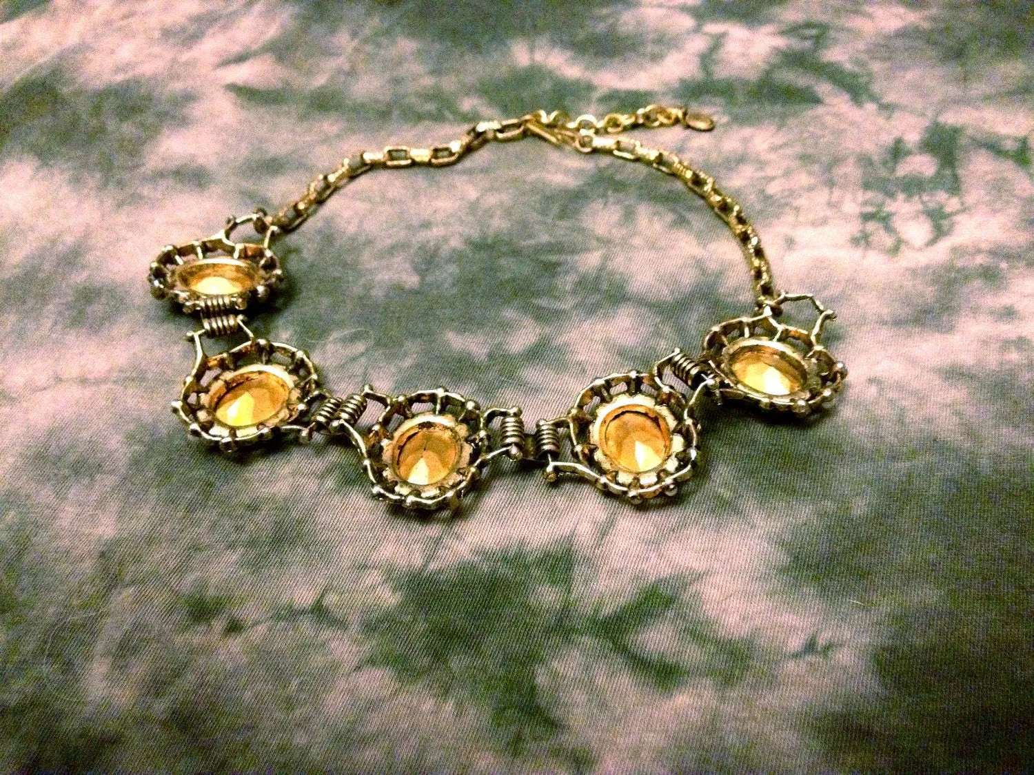 Incredible Victorian Bookchain Chunky Citrine & Peridot Crystal Choker Necklace