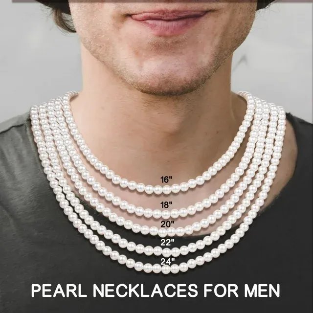 JSJOY Pearl Necklace for Men, Round Mens Pearl Necklace