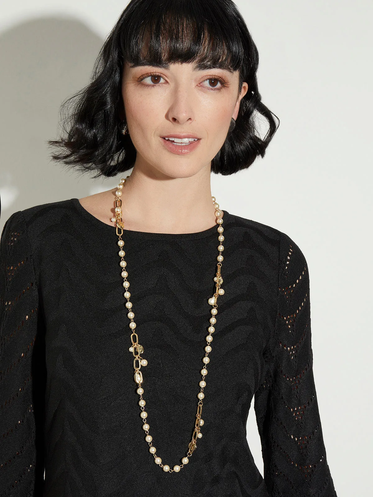 Long Pearl Bauble Detail Necklace
