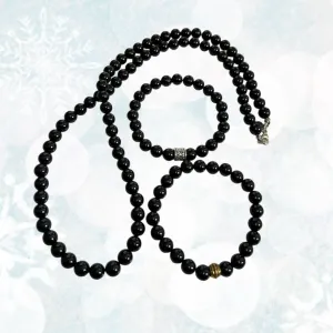 Mens Black Onyx Necklace and Bracelet Gift Set