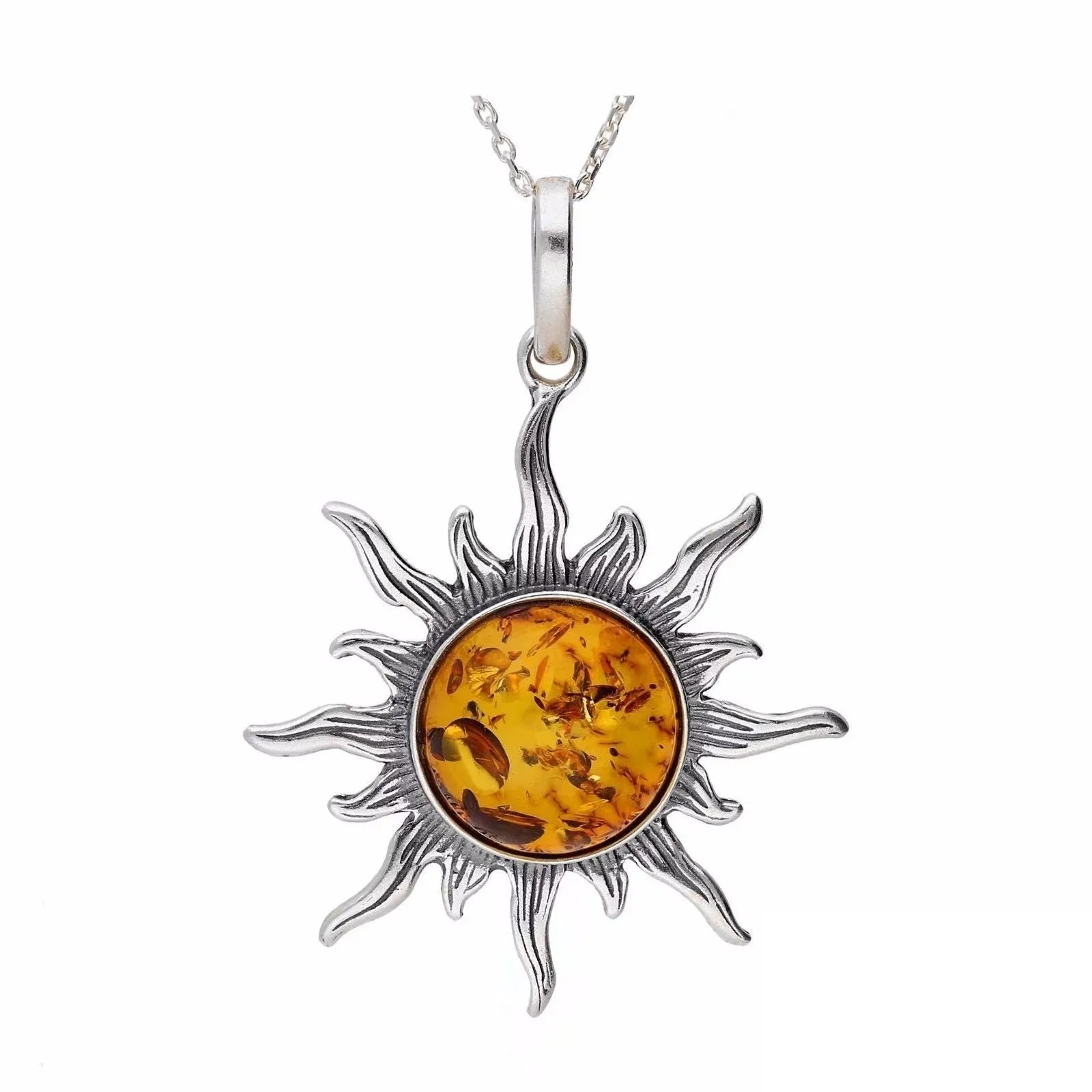 MILENA Necklace Silver and Baltic Amber Sun Medium