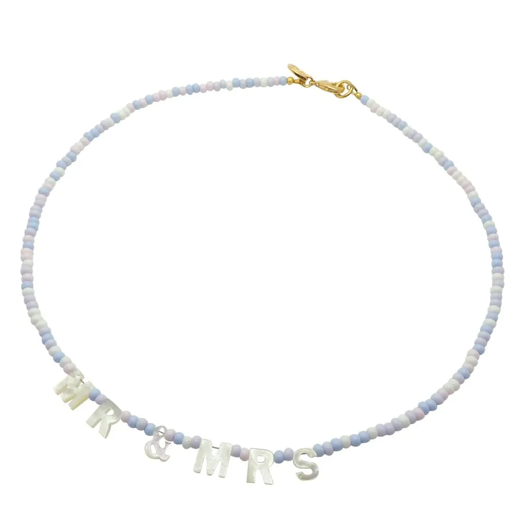 Mother of Pearl Shell Mr & Mrs Glass Bead Mix Necklace