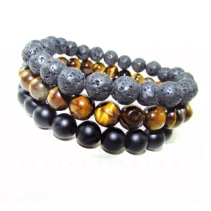 Motivation Beaded Bracelet Bundle Set Tiger Eye Onyx Lava