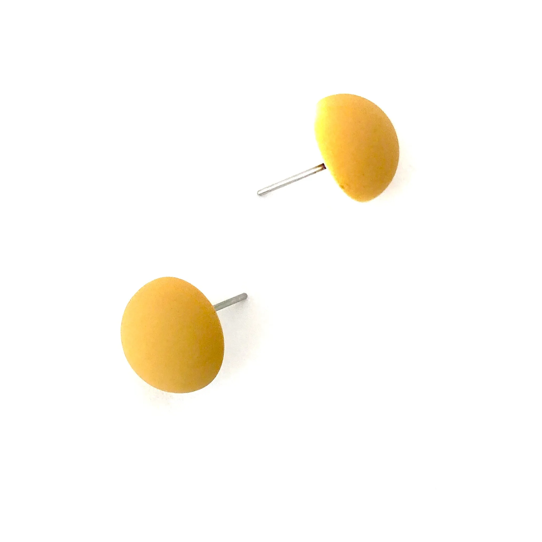 Mustard Velvet Retro Button Stud Earrings