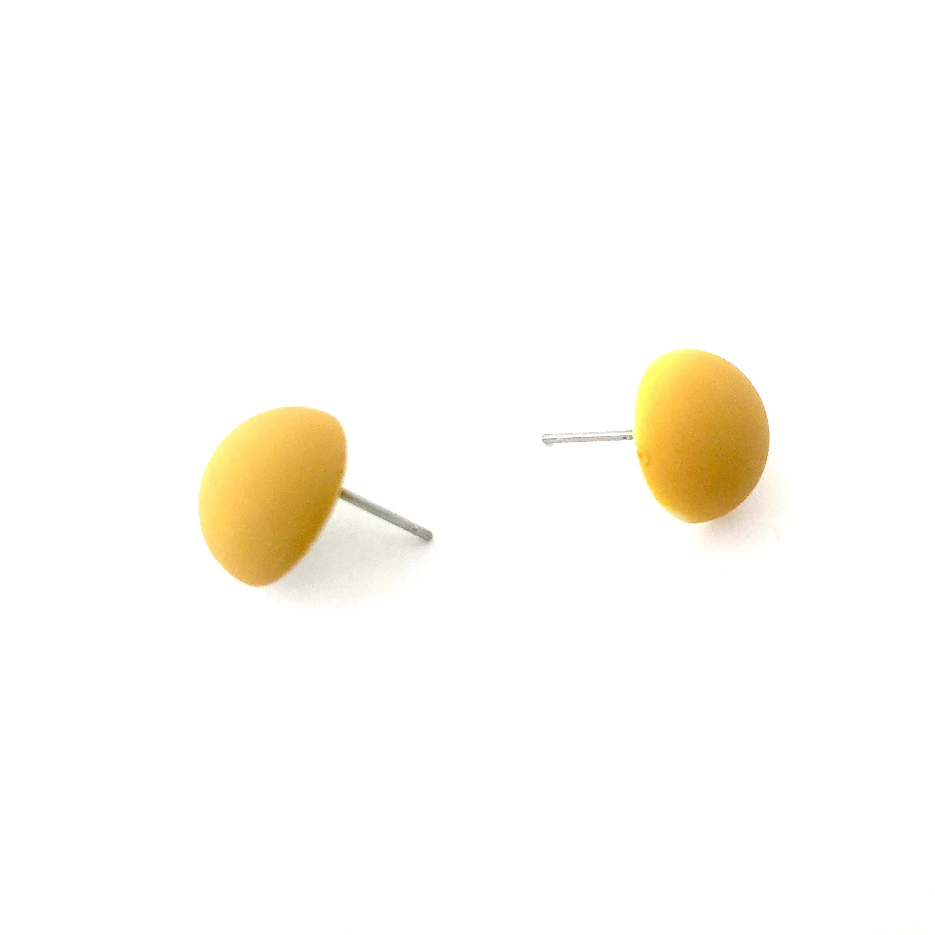 Mustard Velvet Retro Button Stud Earrings