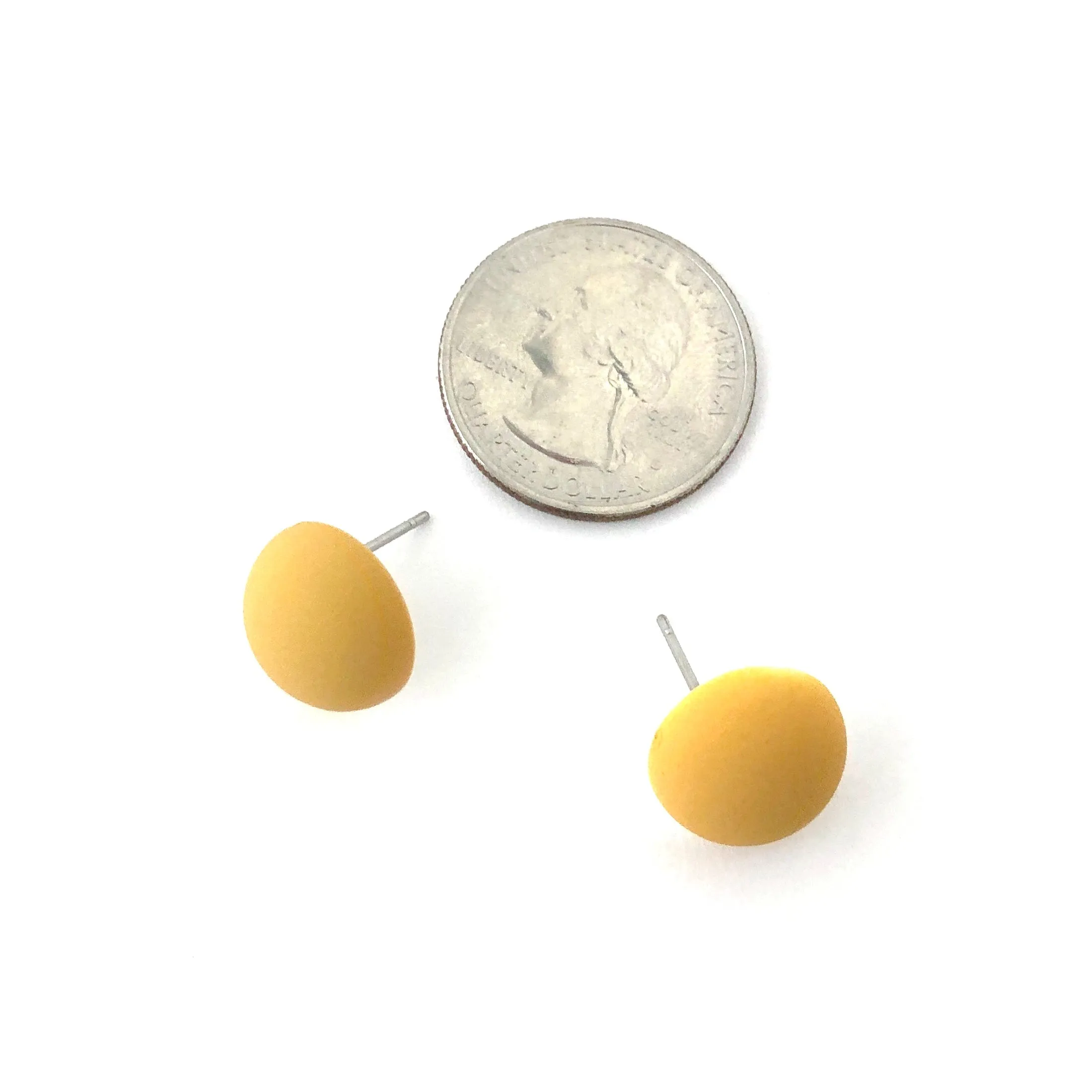 Mustard Velvet Retro Button Stud Earrings