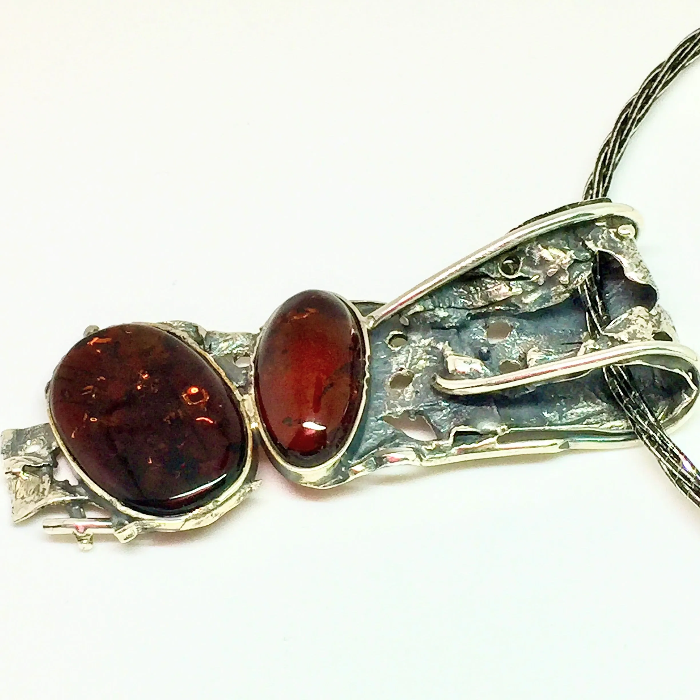 One of a Kind Cherry Color Baltic Amber Pendant Necklace