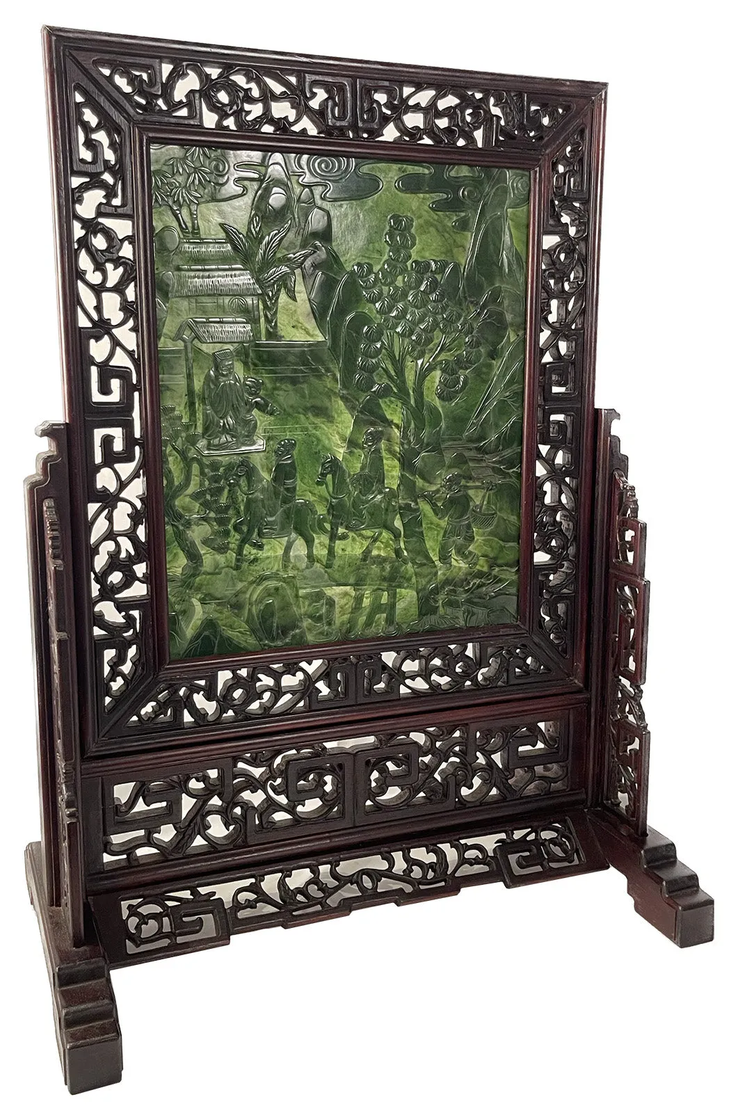 Pair of Chinese Spinach Jade Table Screens