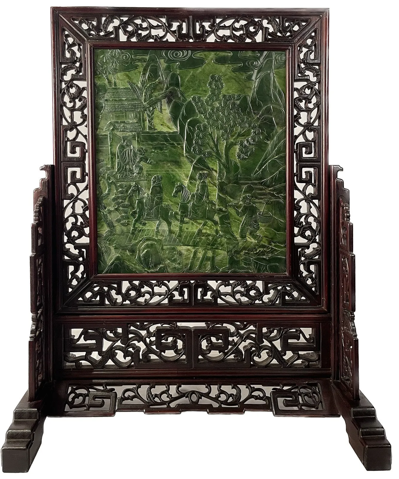 Pair of Chinese Spinach Jade Table Screens