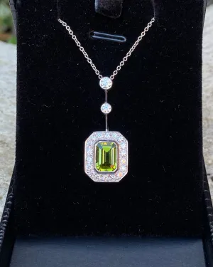 Peridot and Diamond Drop Pendant 18ct White Gold 0.65ct   1.70ct