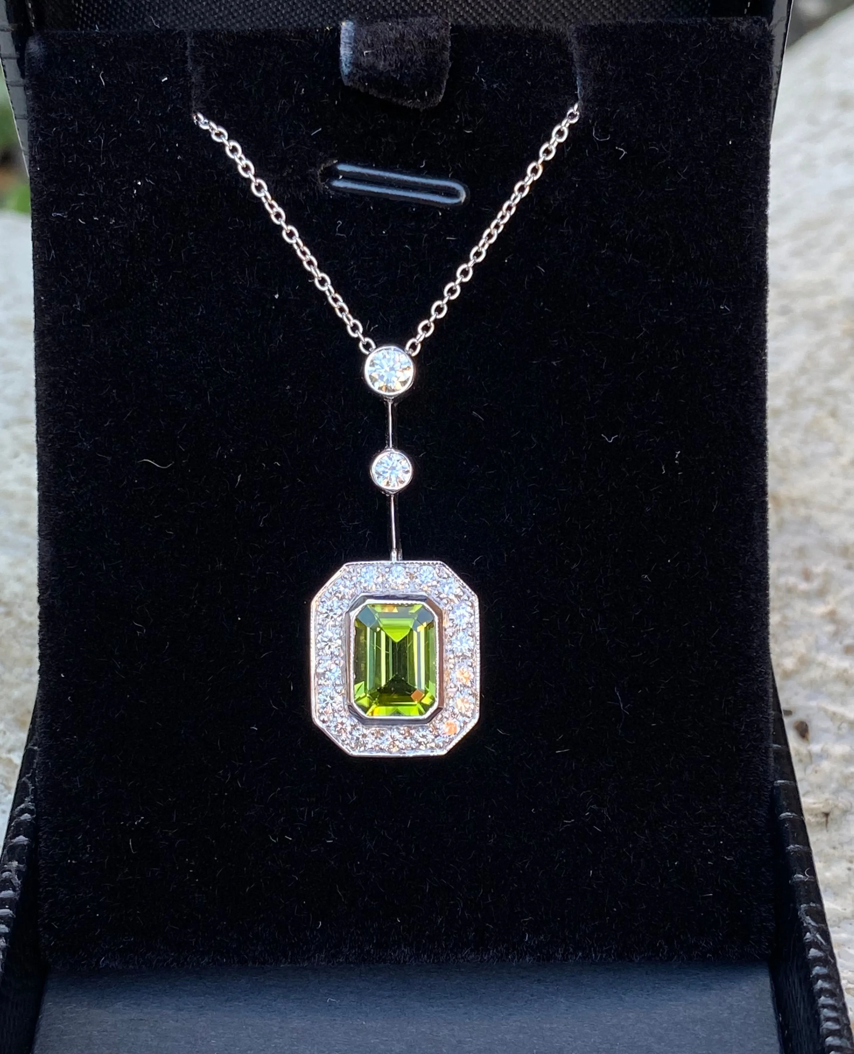 Peridot and Diamond Drop Pendant 18ct White Gold 0.65ct   1.70ct