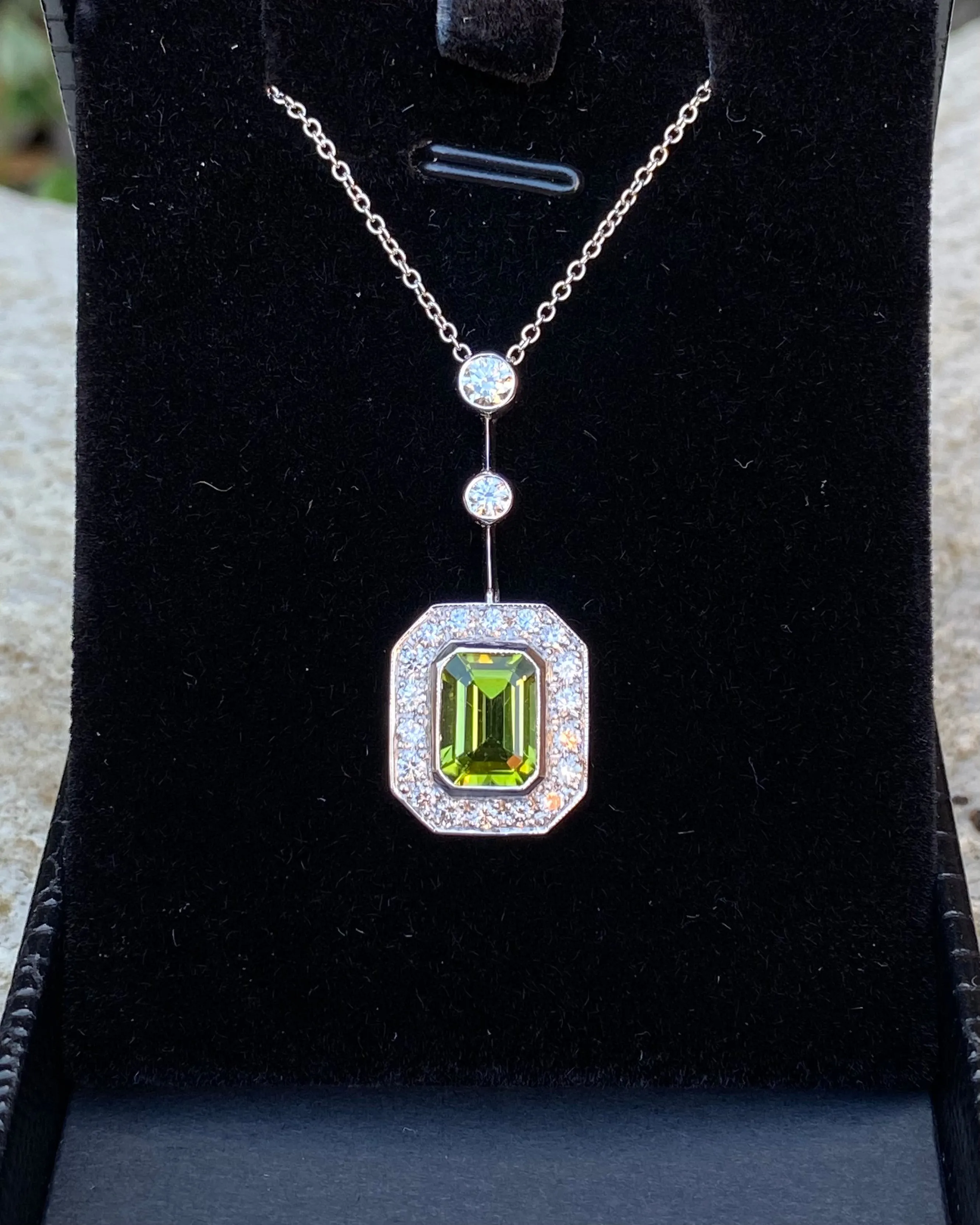 Peridot and Diamond Drop Pendant 18ct White Gold 0.65ct   1.70ct