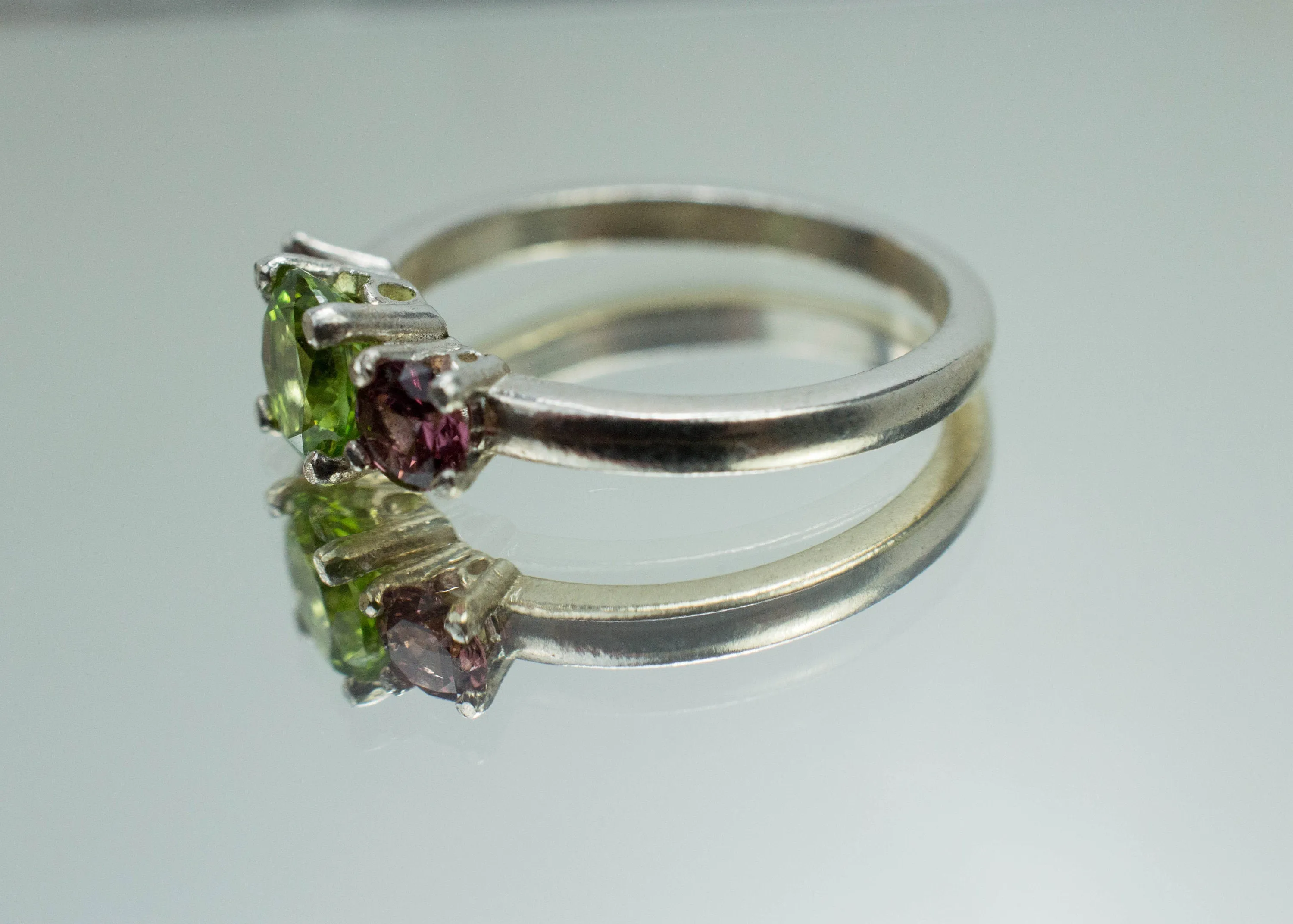 Peridot Ring, Natural Untreated Tanzania Peridot and Cranberry Garnet