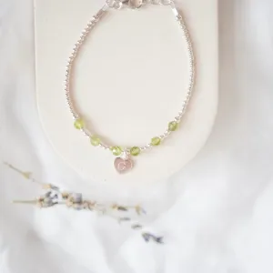 Personalised Peridot Bracelet, Dainty August Birthstone Jewellery in Sterling Silver