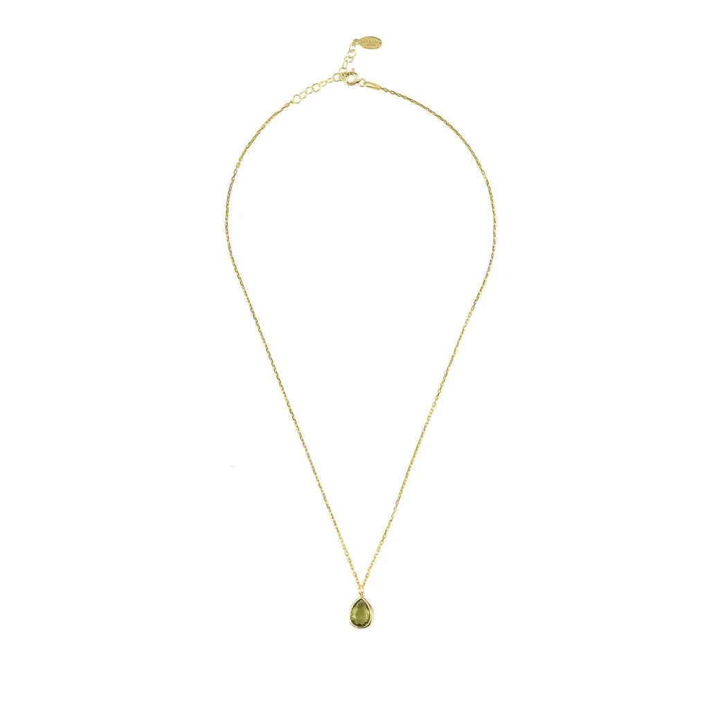 Pisa Mini Teardrop Necklace Gold Peridot