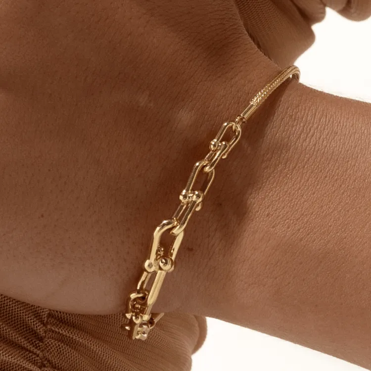Real Gold GZTF Solid Thick Links Hardware With Round Wheat Solid Chain Bracelet 19 C.M 4865 BR1589