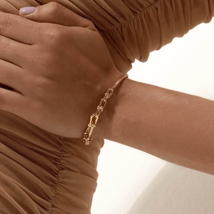 Real Gold GZTF Solid Thick Links Hardware With Round Wheat Solid Chain Bracelet 19 C.M 4865 BR1589