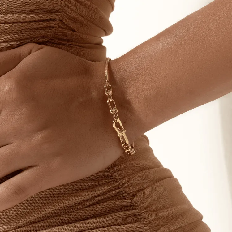 Real Gold GZTF Solid Thick Links Hardware With Round Wheat Solid Chain Bracelet 19 C.M 4865 BR1589