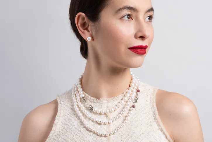 Ribbon Clasp Pearl Necklace