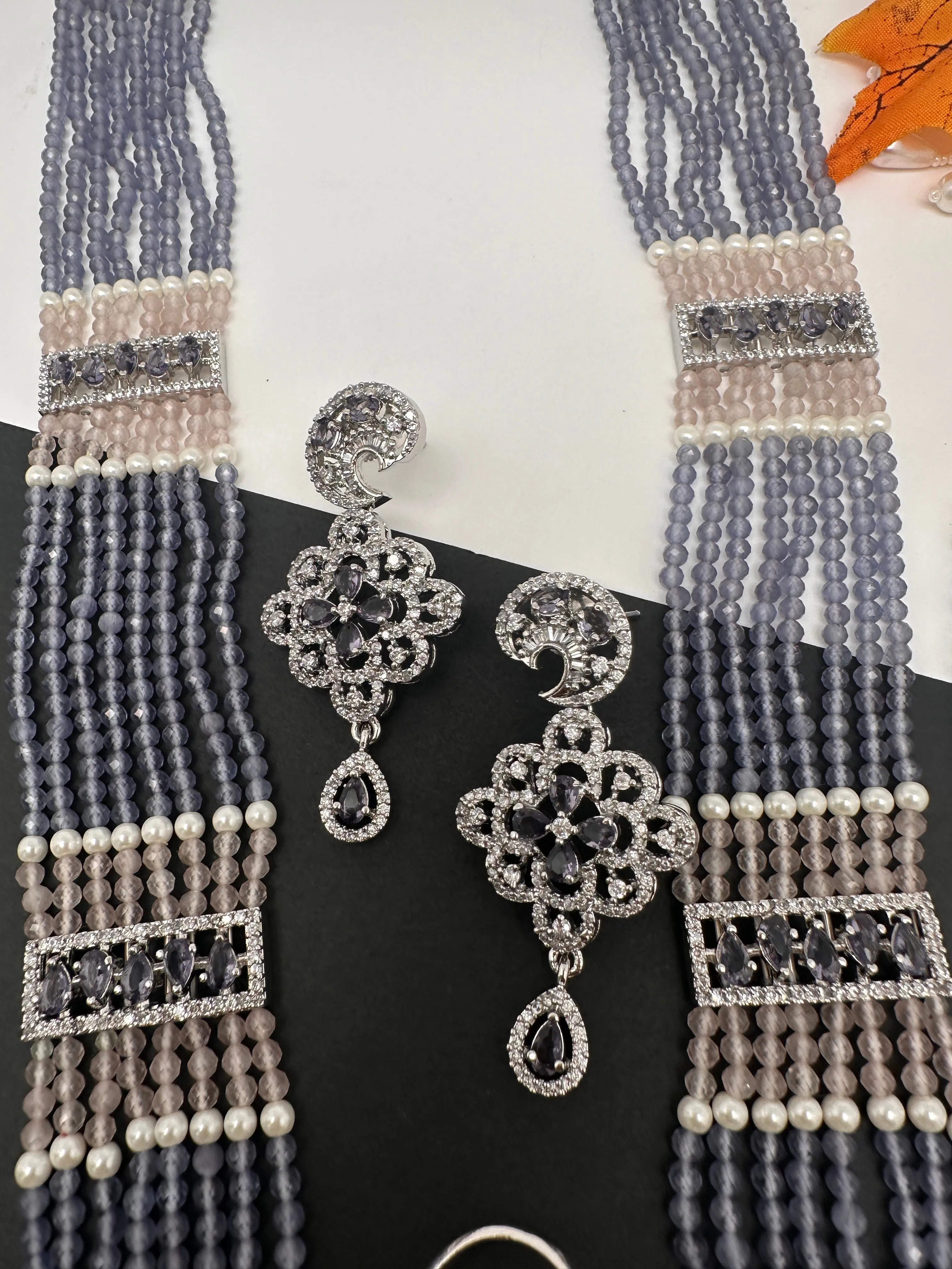 Silver Finish Onyx Beads Color Stone Necklace