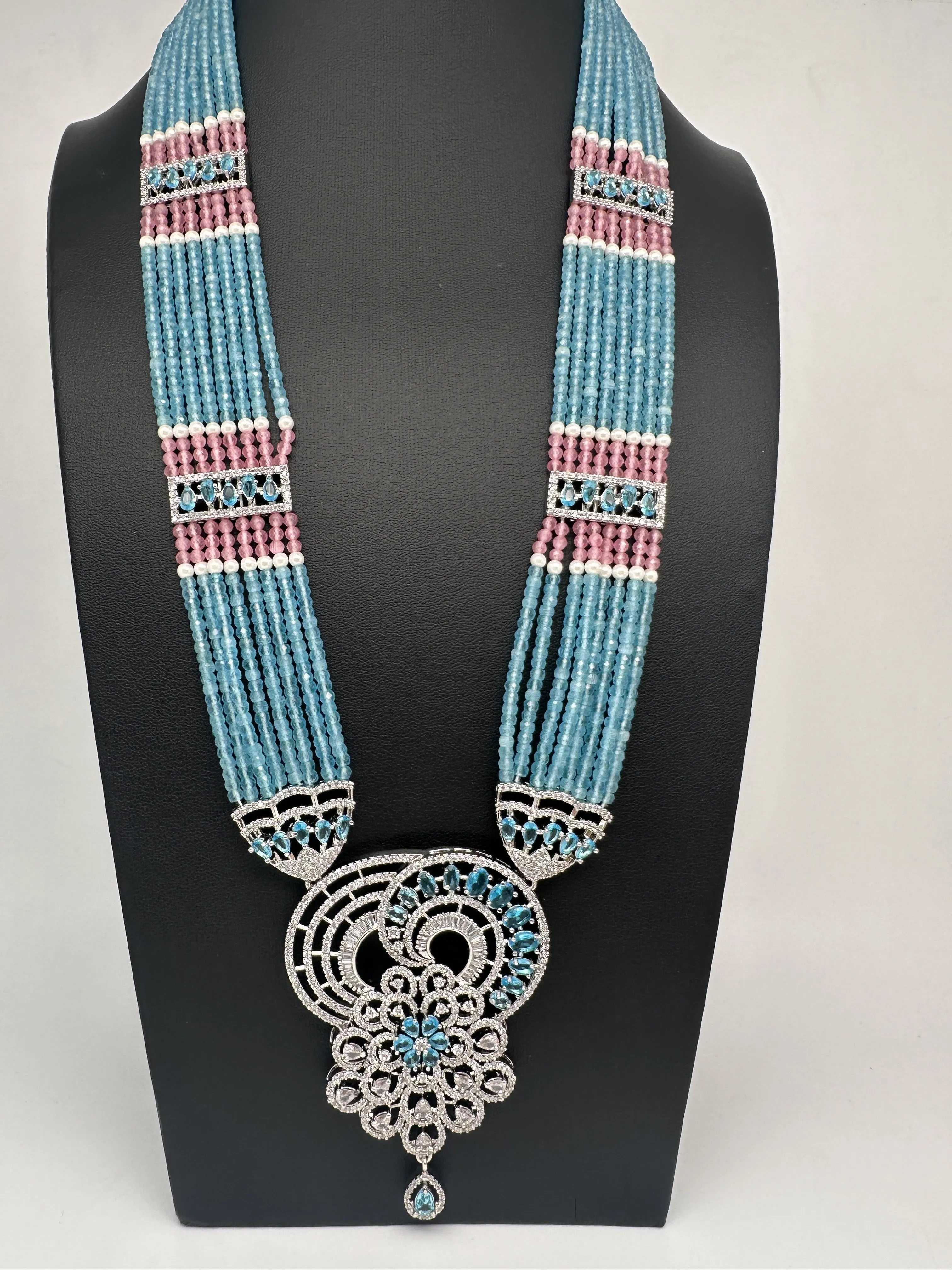 Silver Finish Onyx Beads Color Stone Necklace