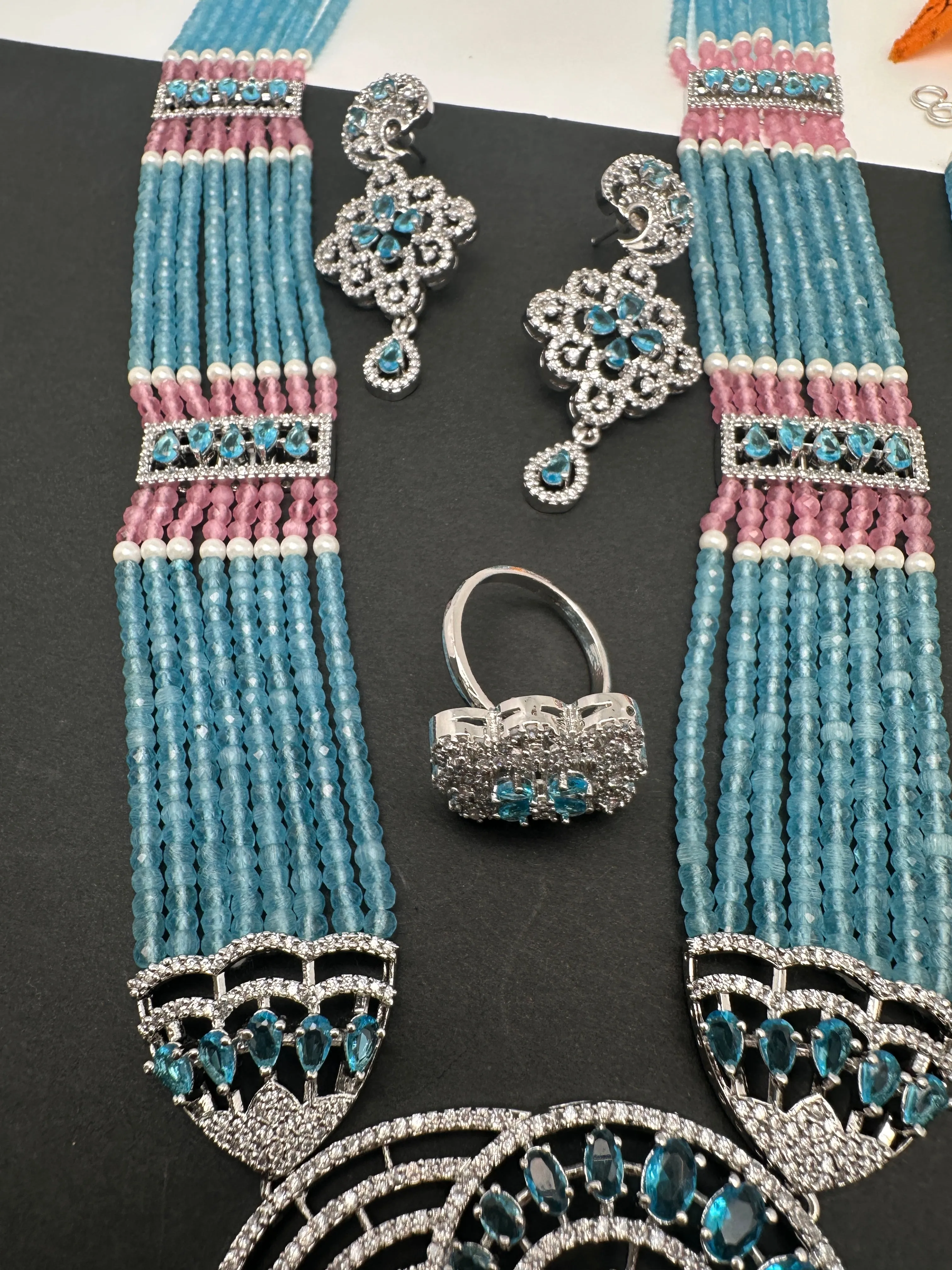 Silver Finish Onyx Beads Color Stone Necklace