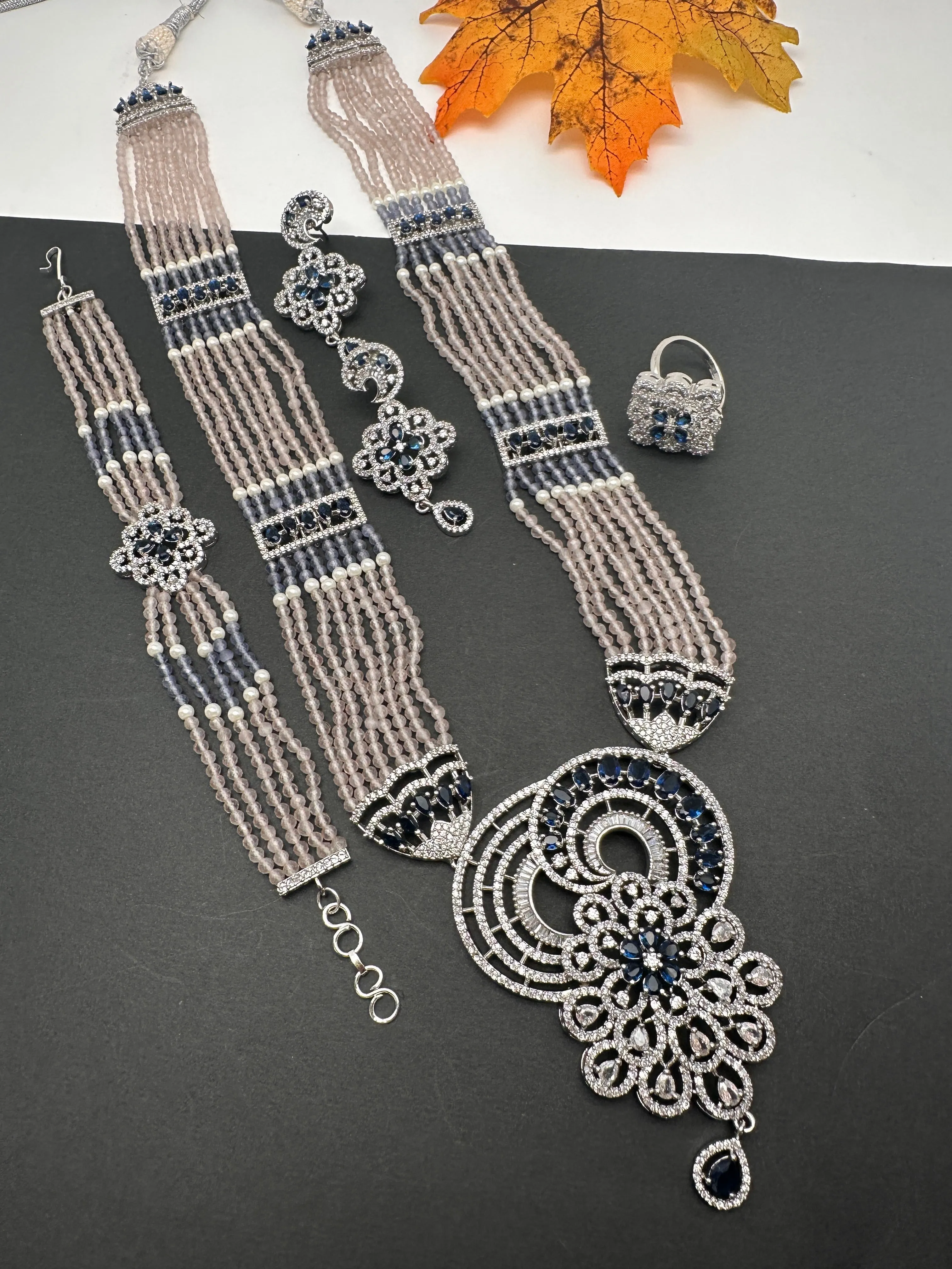 Silver Finish Onyx Beads Color Stone Necklace
