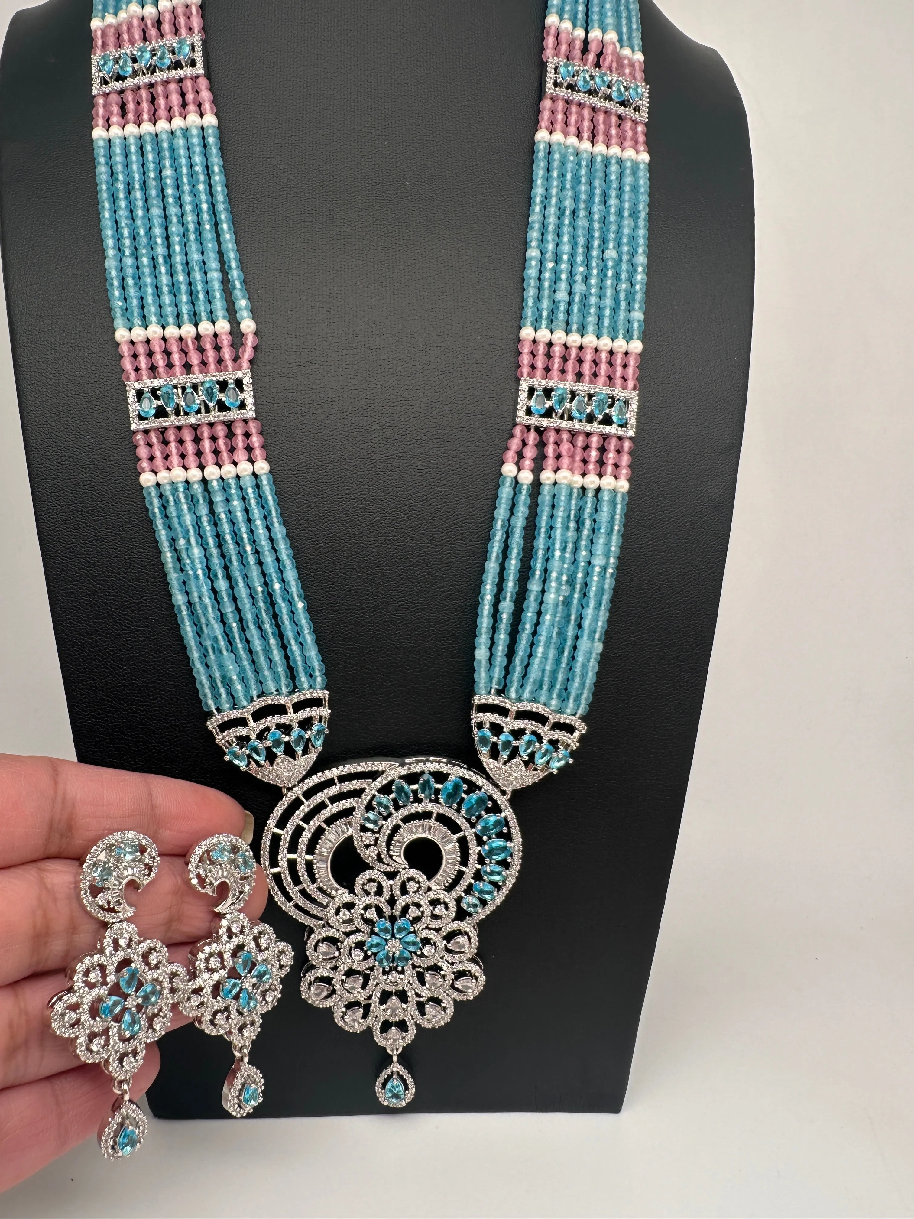 Silver Finish Onyx Beads Color Stone Necklace