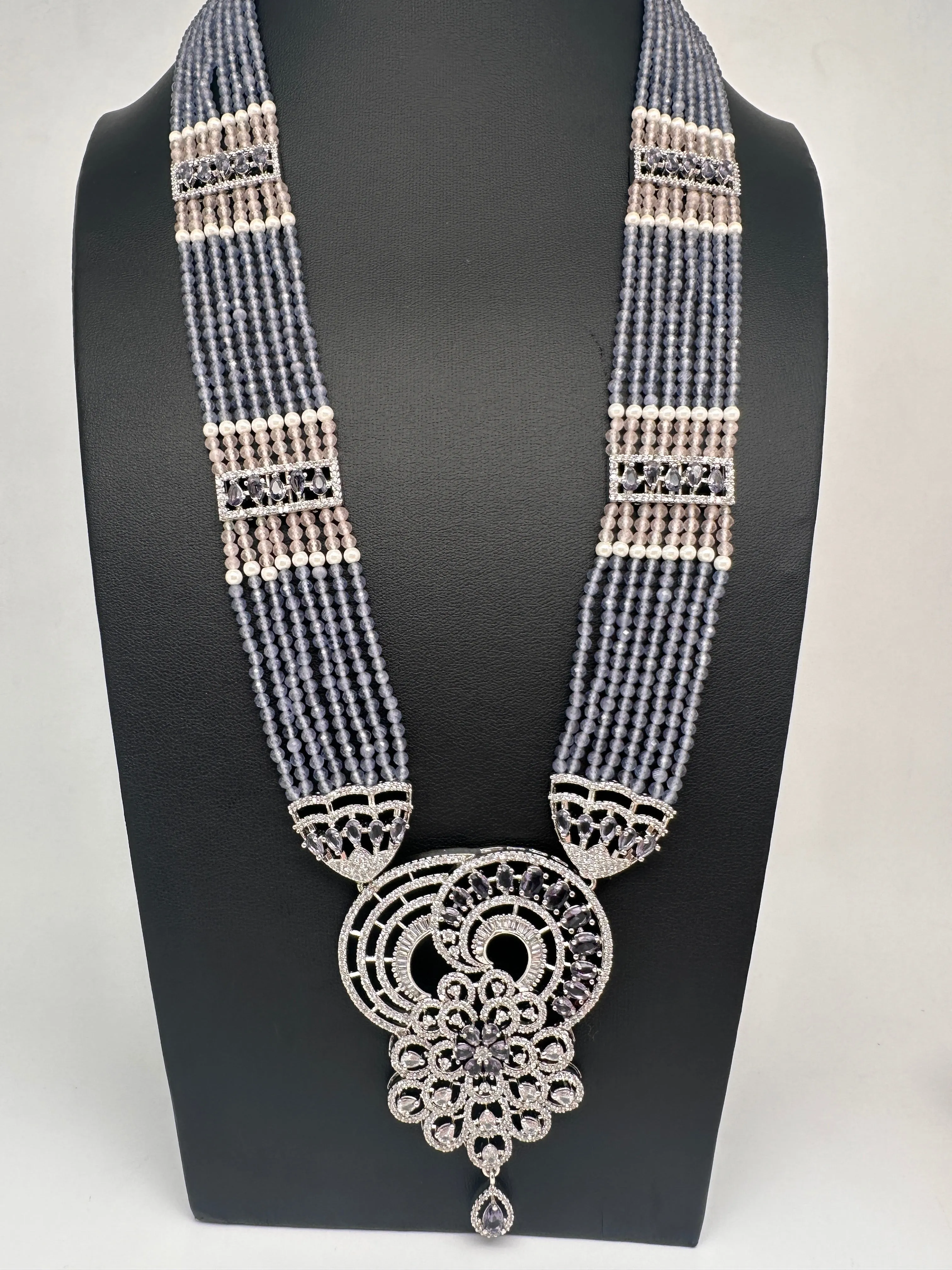Silver Finish Onyx Beads Color Stone Necklace