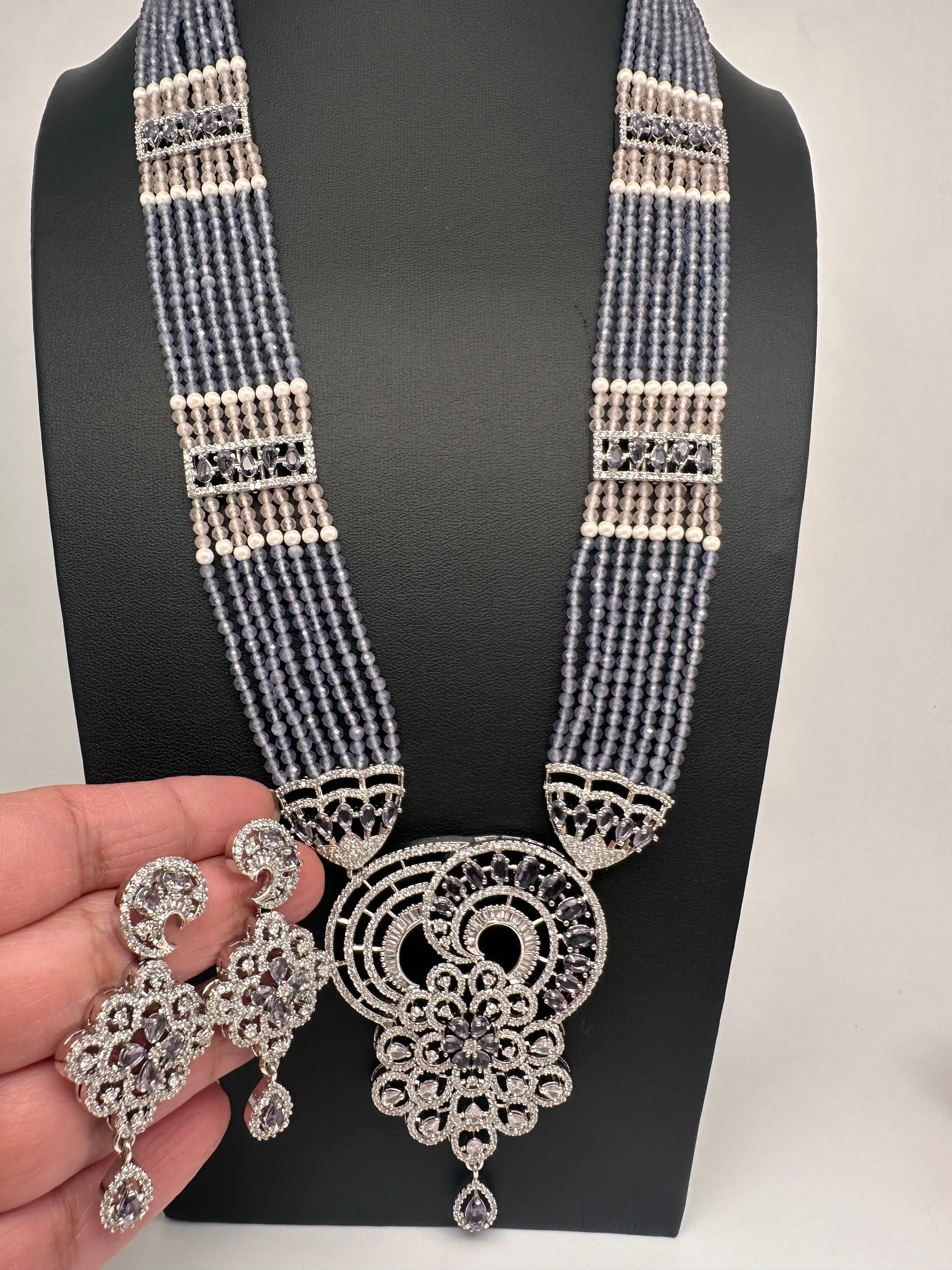 Silver Finish Onyx Beads Color Stone Necklace