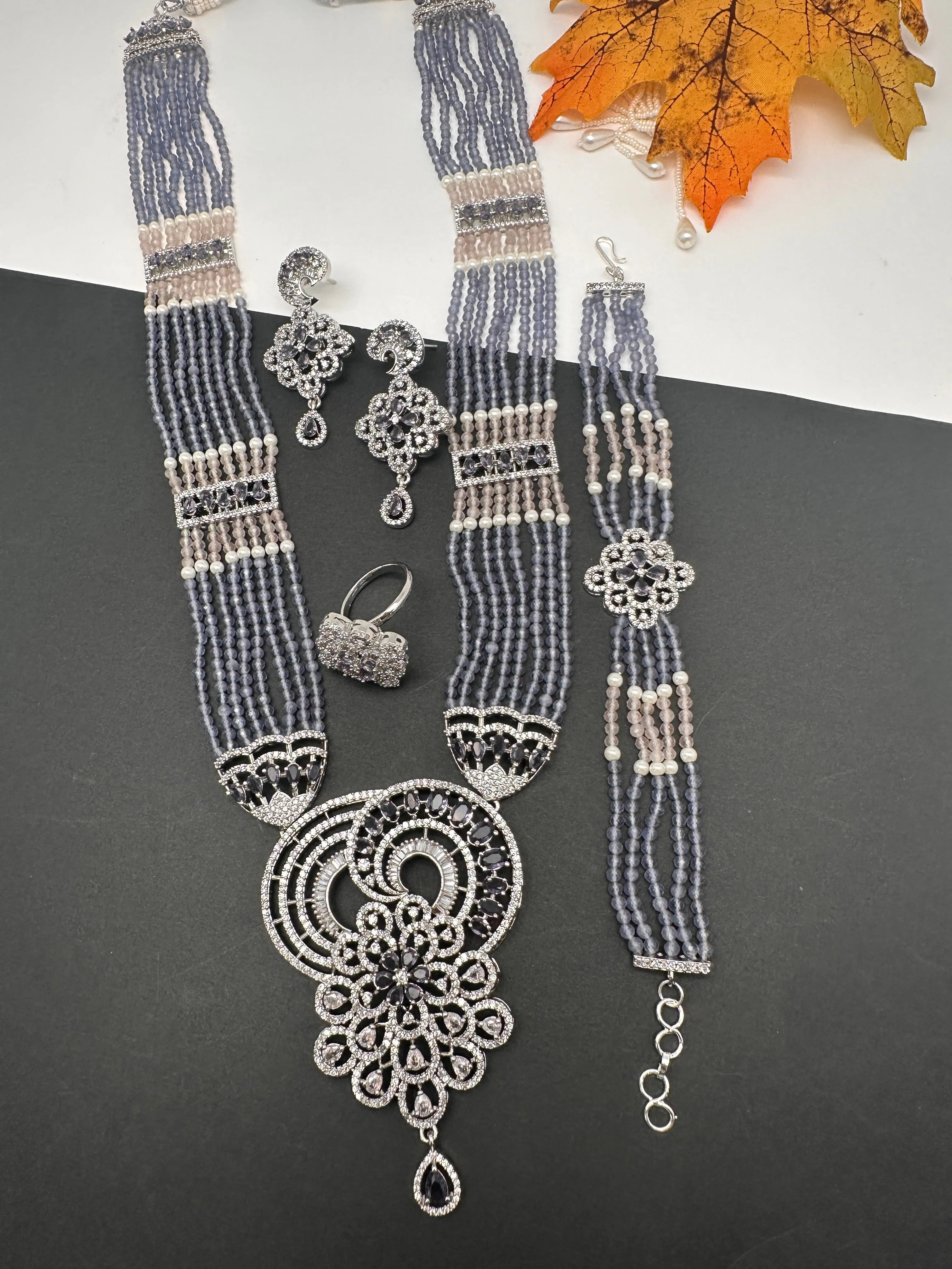 Silver Finish Onyx Beads Color Stone Necklace