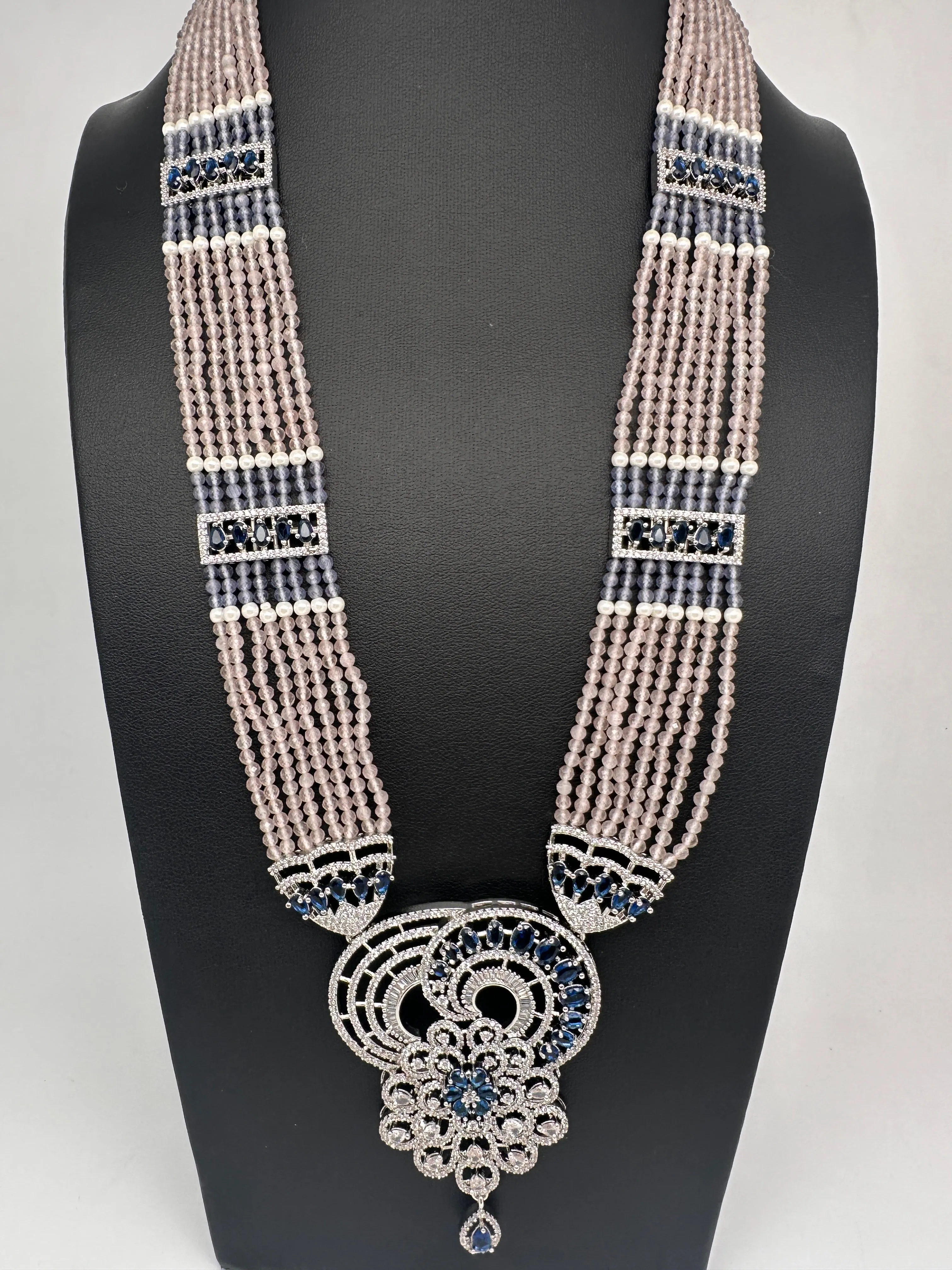 Silver Finish Onyx Beads Color Stone Necklace