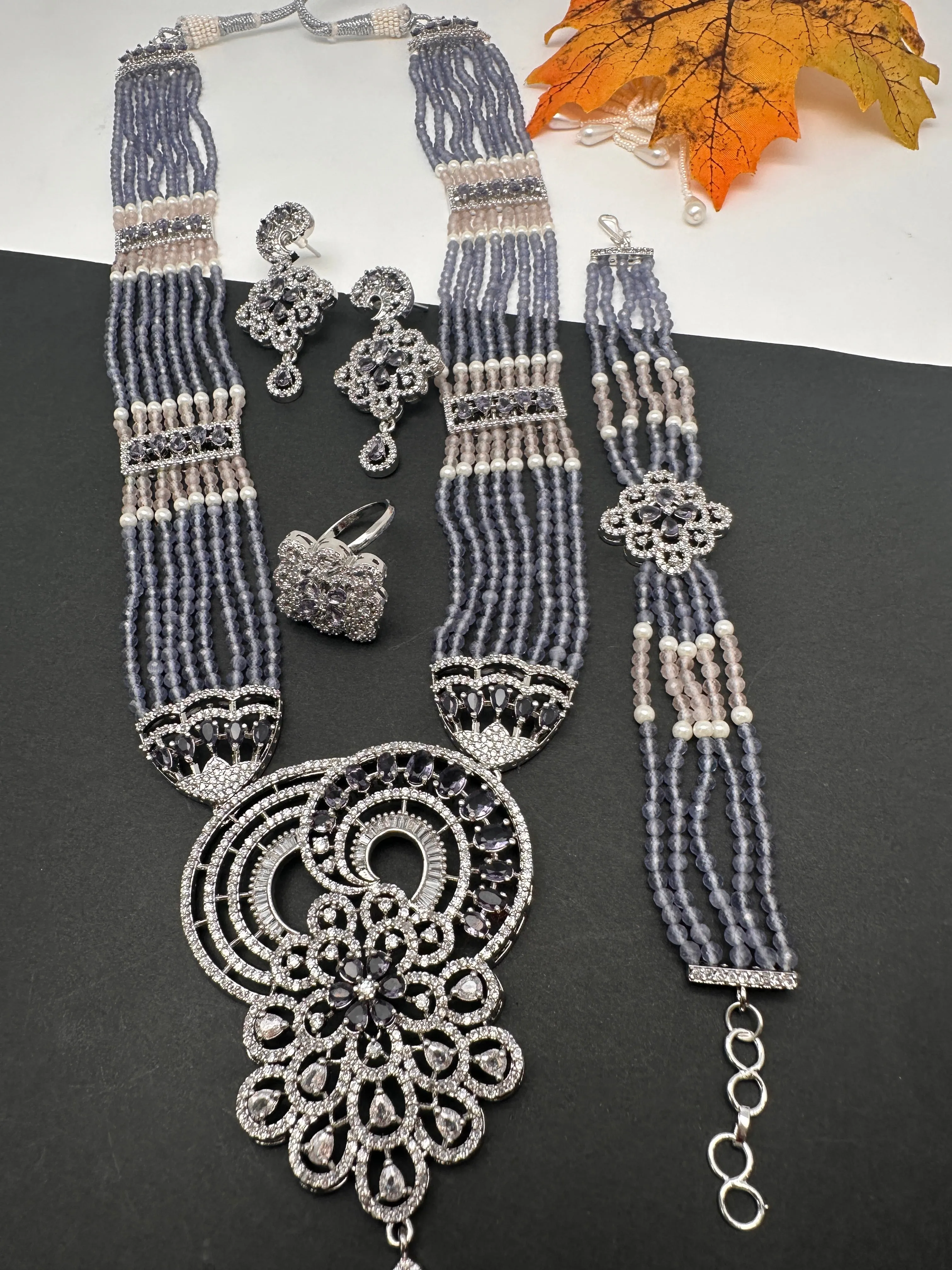 Silver Finish Onyx Beads Color Stone Necklace