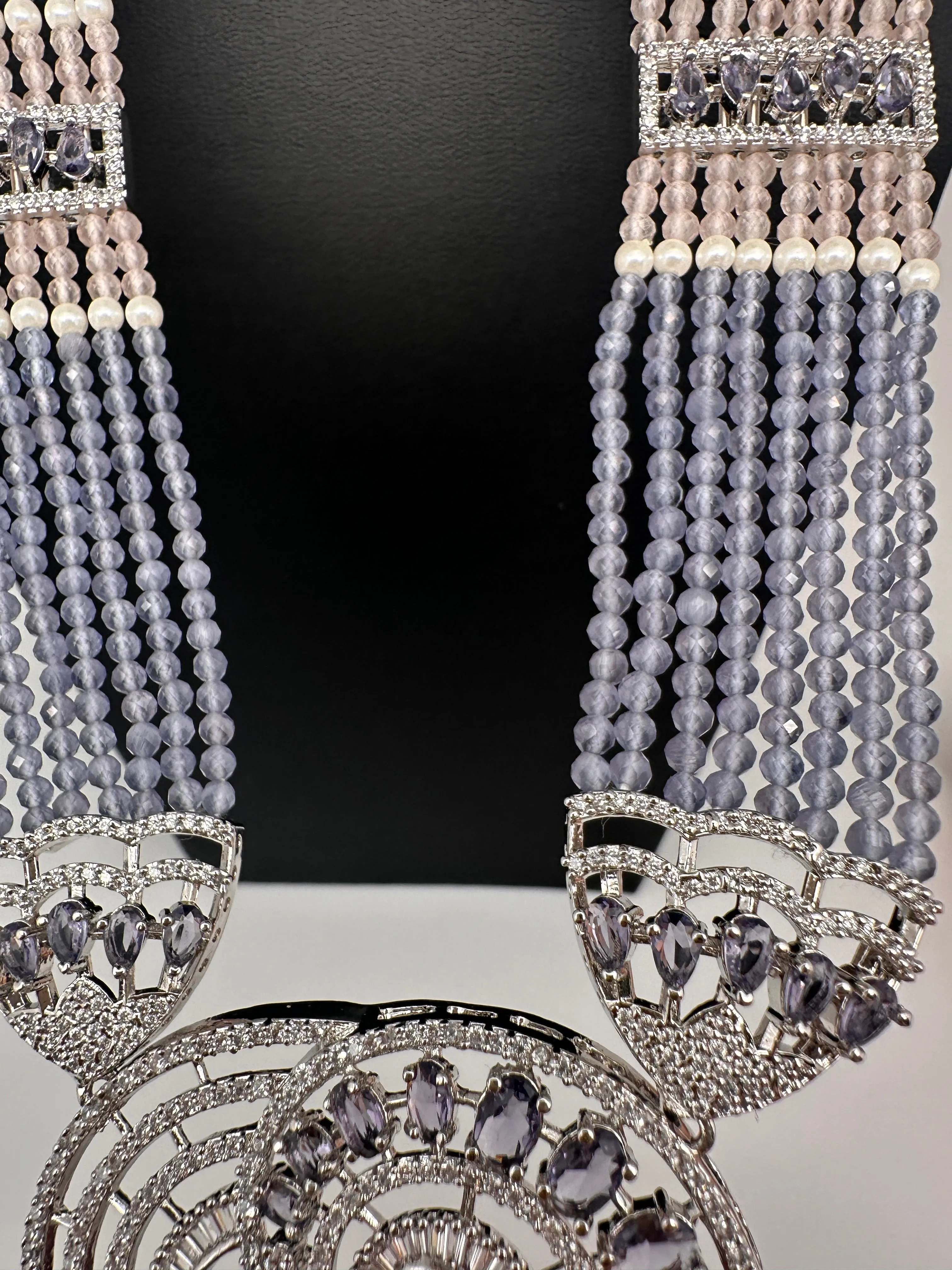 Silver Finish Onyx Beads Color Stone Necklace