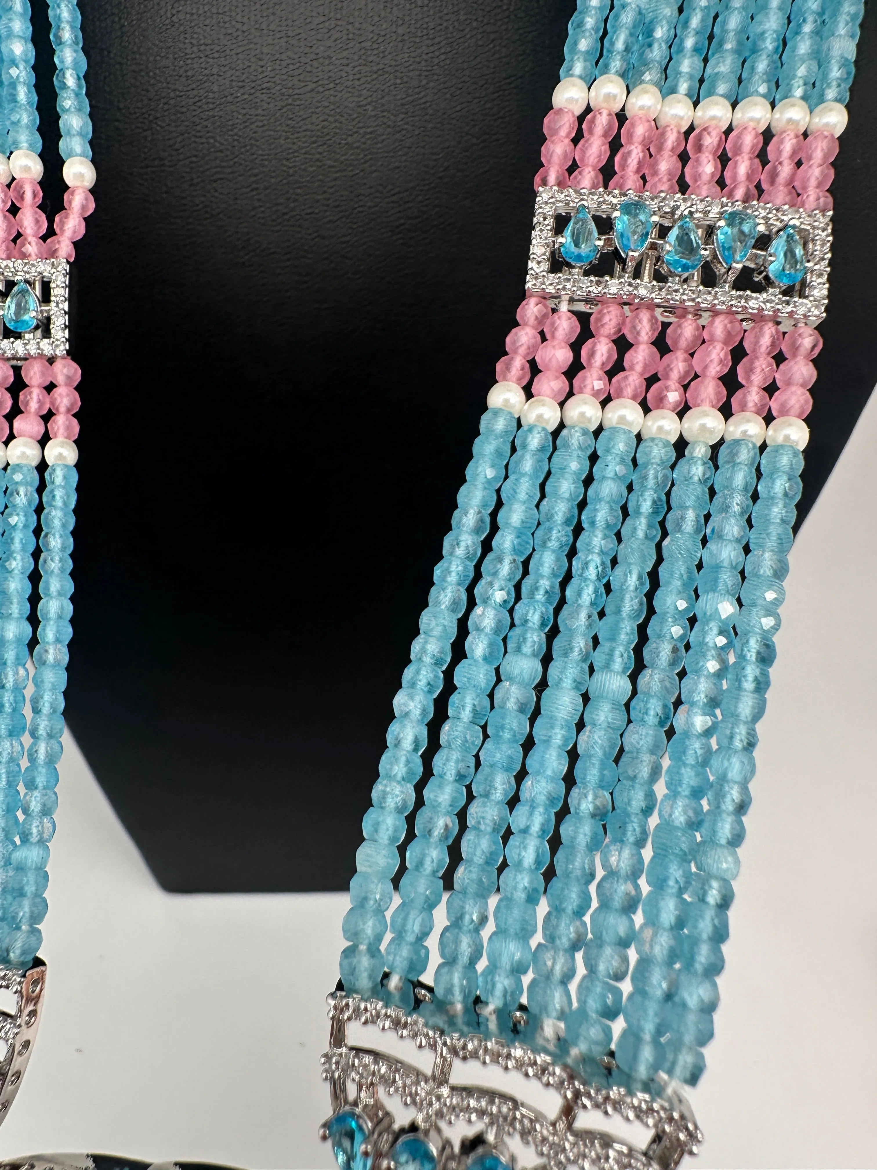 Silver Finish Onyx Beads Color Stone Necklace