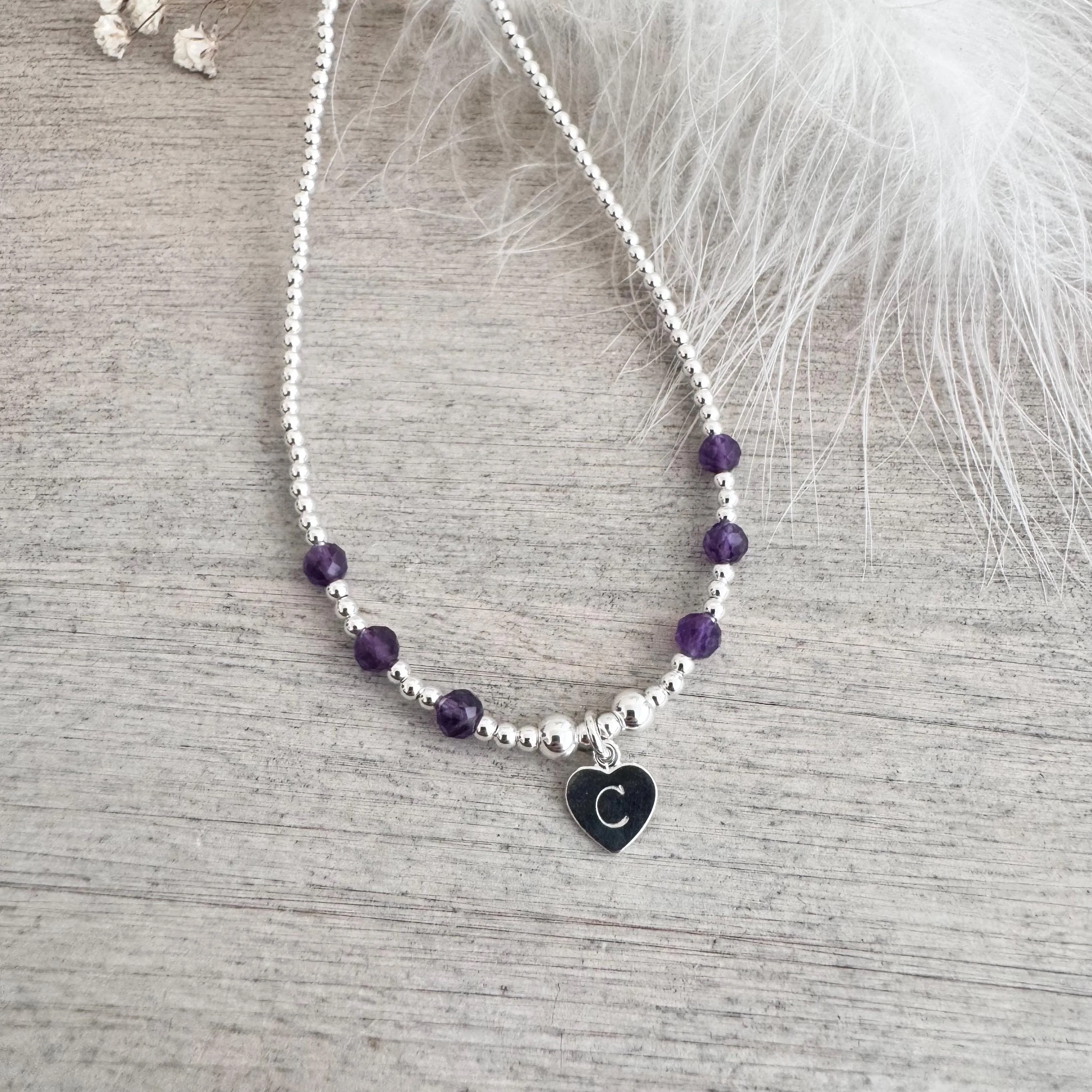 Silver Necklace Personalised with Initial and Birthstone in Sterling Silver