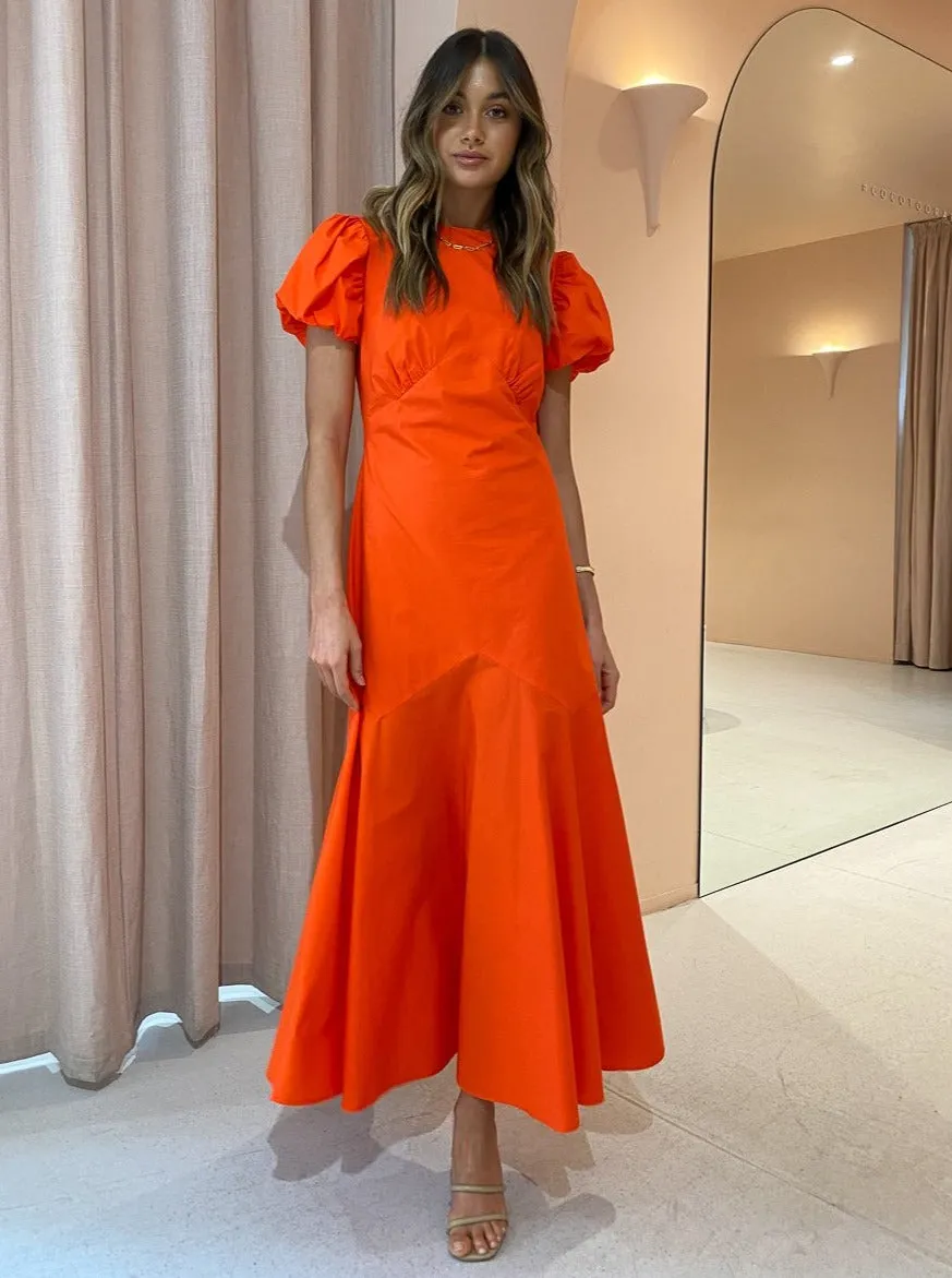 Sir Anja Panelled Midi Dress in Mandarin Red