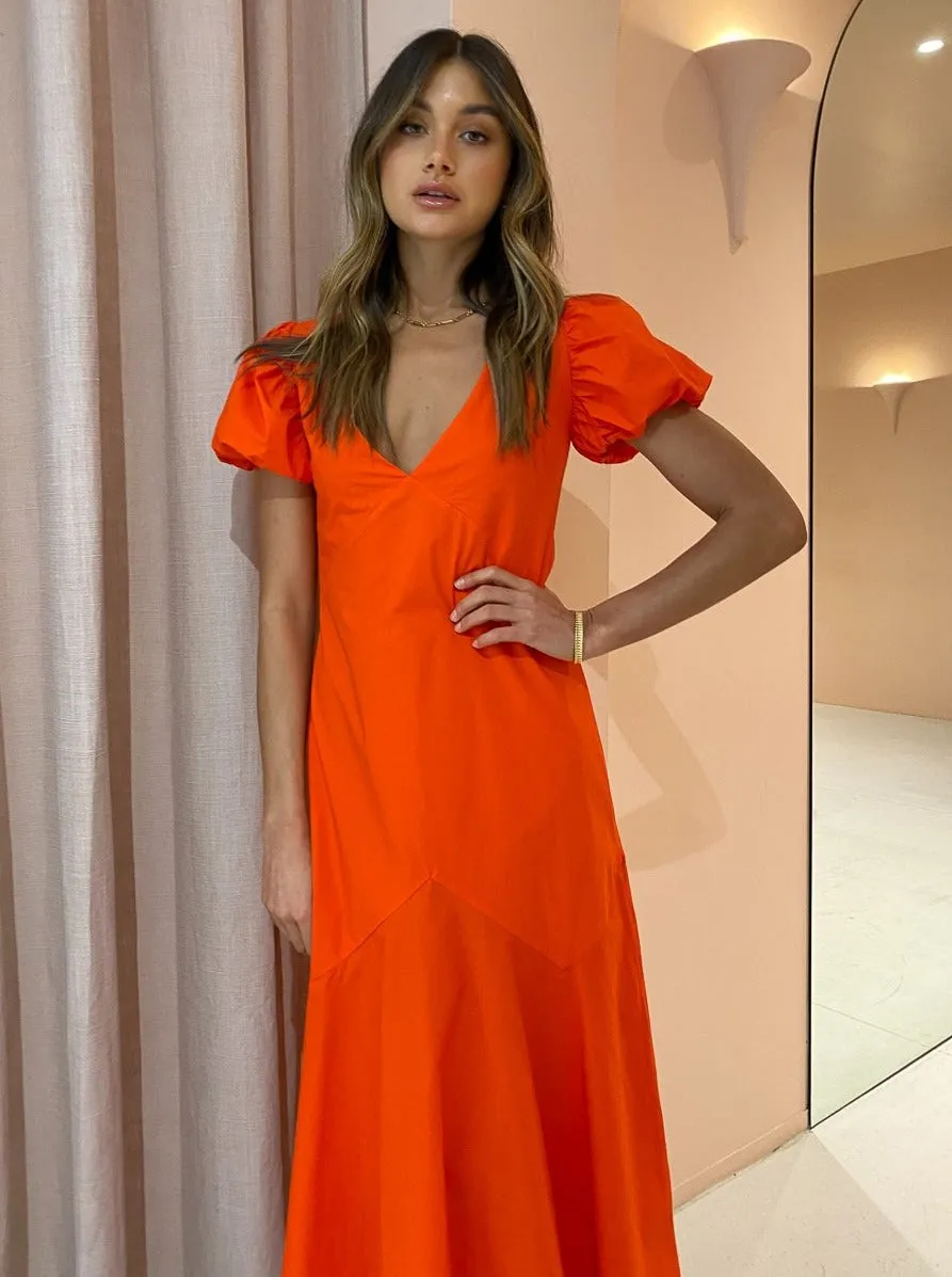 Sir Anja Panelled Midi Dress in Mandarin Red