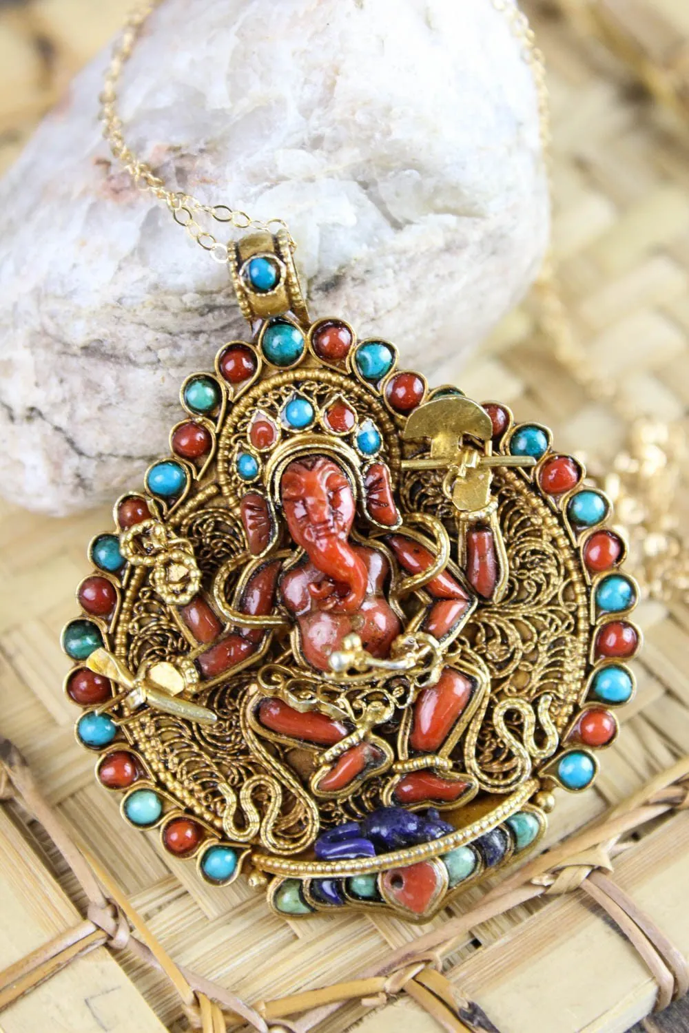 Sophisticated Thai Vermeil Ganesh Necklace