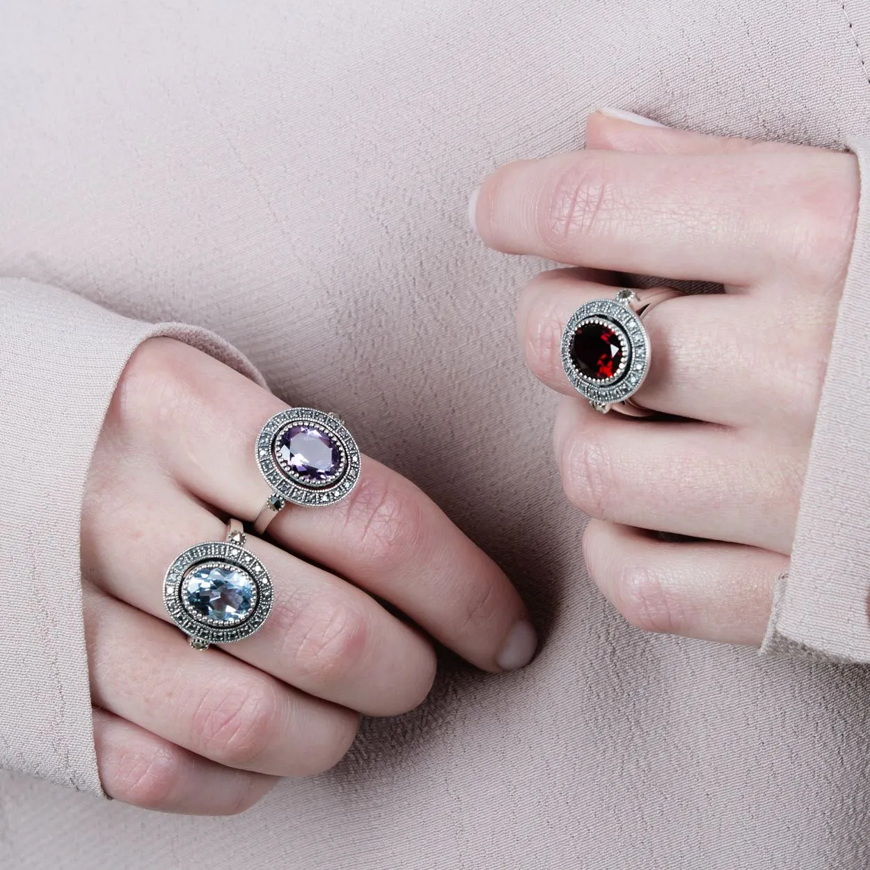 Sterling Silber blauer Topas & MARKASIT ANTIK STIL Haufen Ring