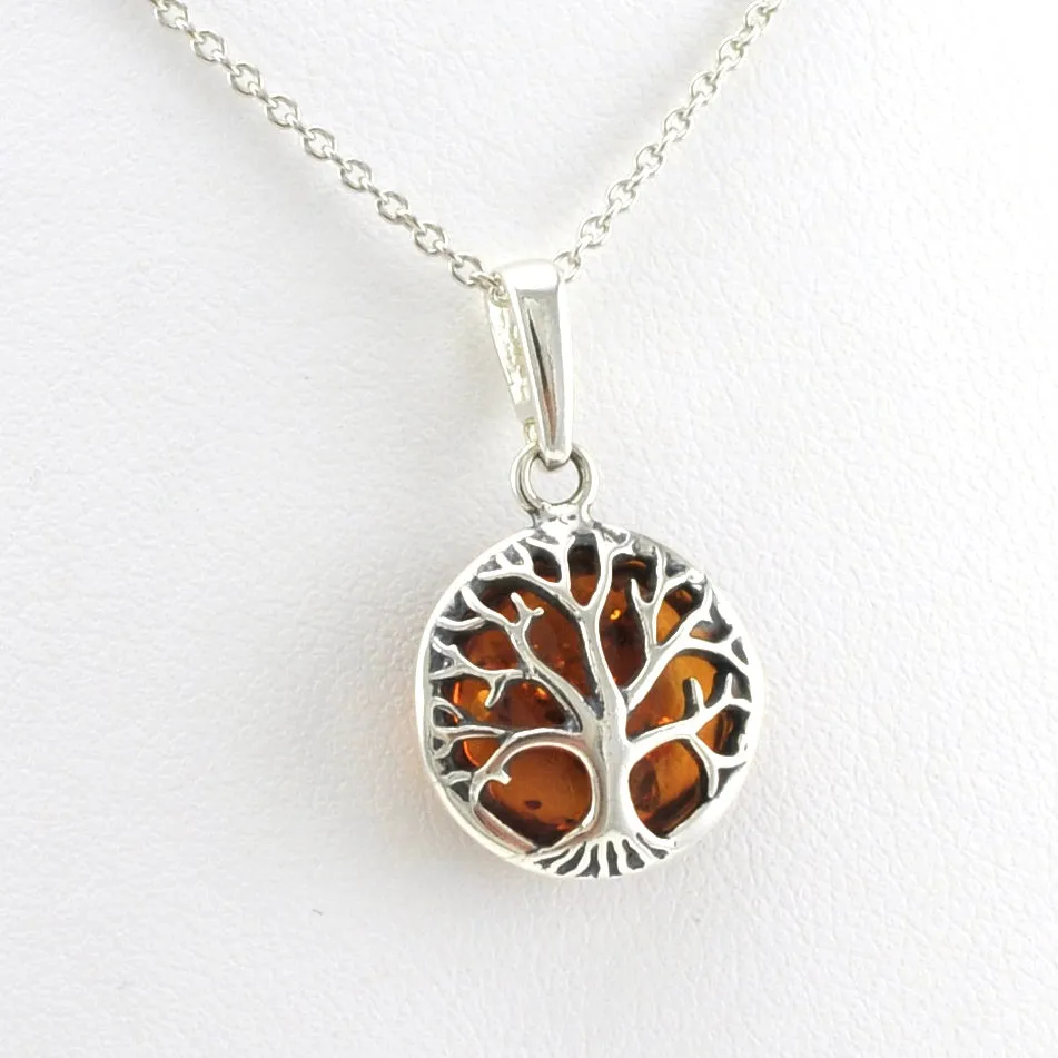 Sterling Silver Amber Tree of Life Necklace