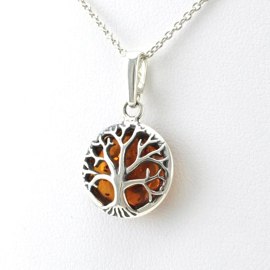 Sterling Silver Amber Tree of Life Necklace