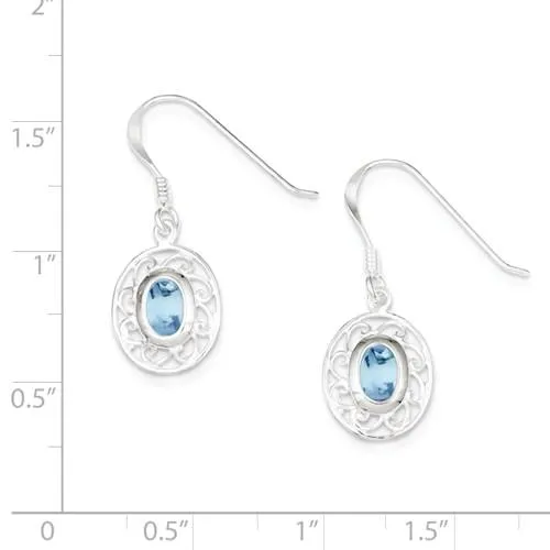 Sterling Silver Filigree Genuine Blue Topaz Oval Dangle Earrings