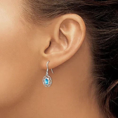 Sterling Silver Filigree Genuine Blue Topaz Oval Dangle Earrings