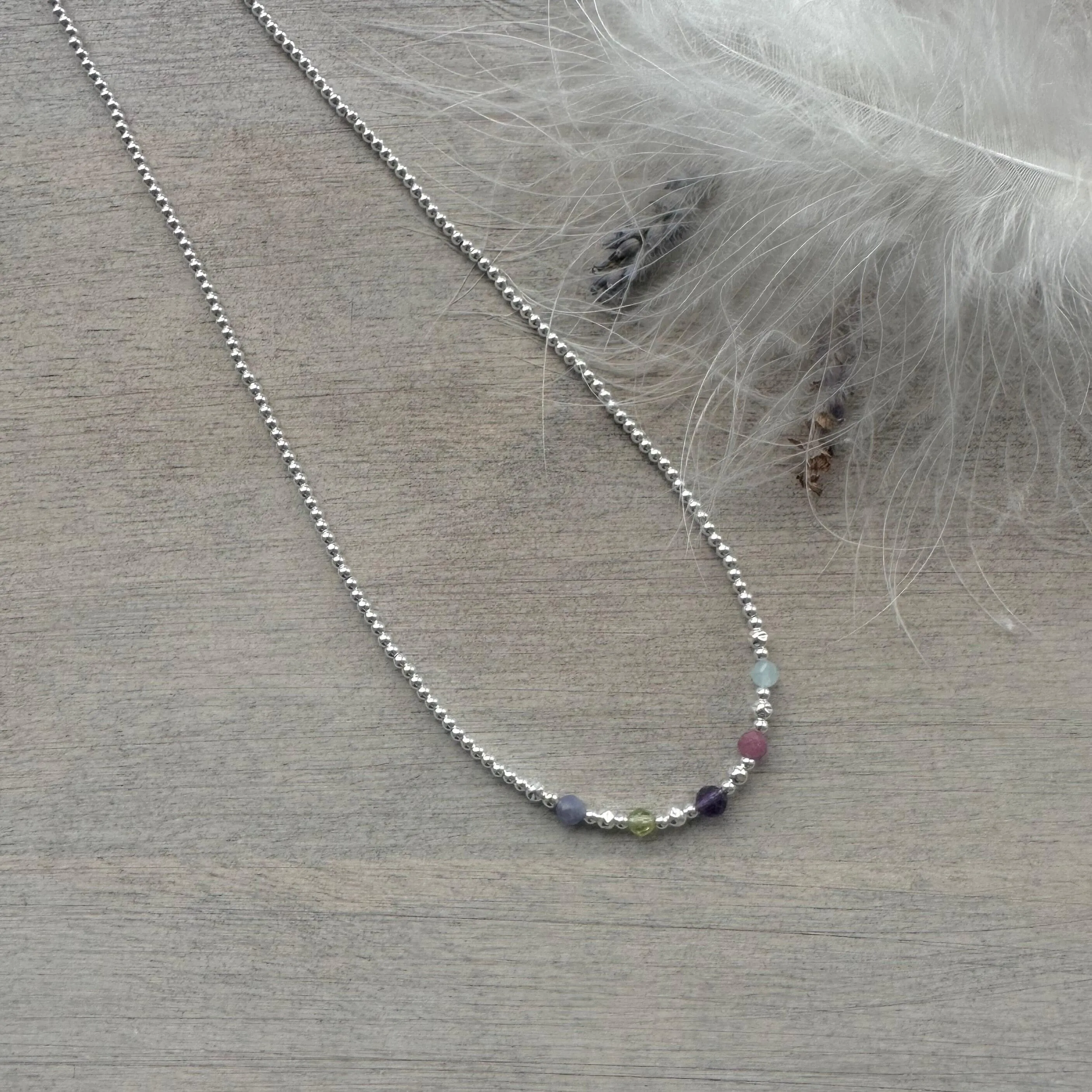 Sterling Silver Multiple birthstone Beaded Necklace, Family Birthstone Jewellery Gift for Mum for Mother’s Day