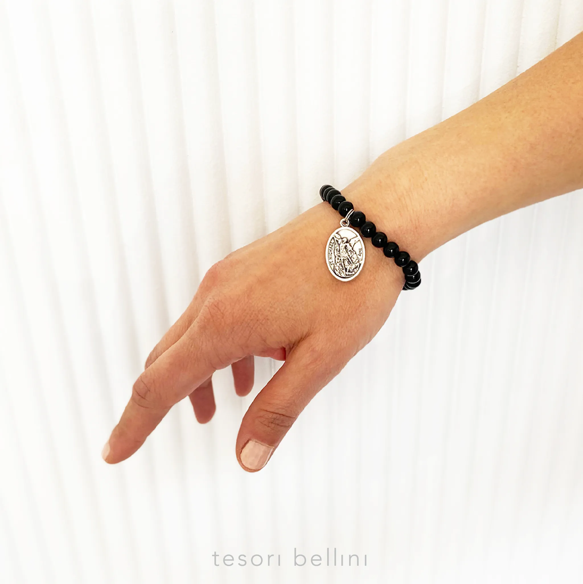'Strength & Protection' Gemstone Saint Bracelet - Black Onyx / St Michael