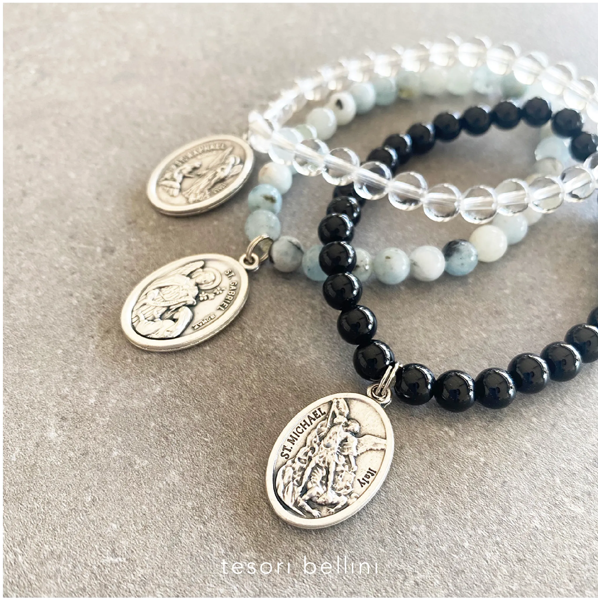 'Strength & Protection' Gemstone Saint Bracelet - Black Onyx / St Michael