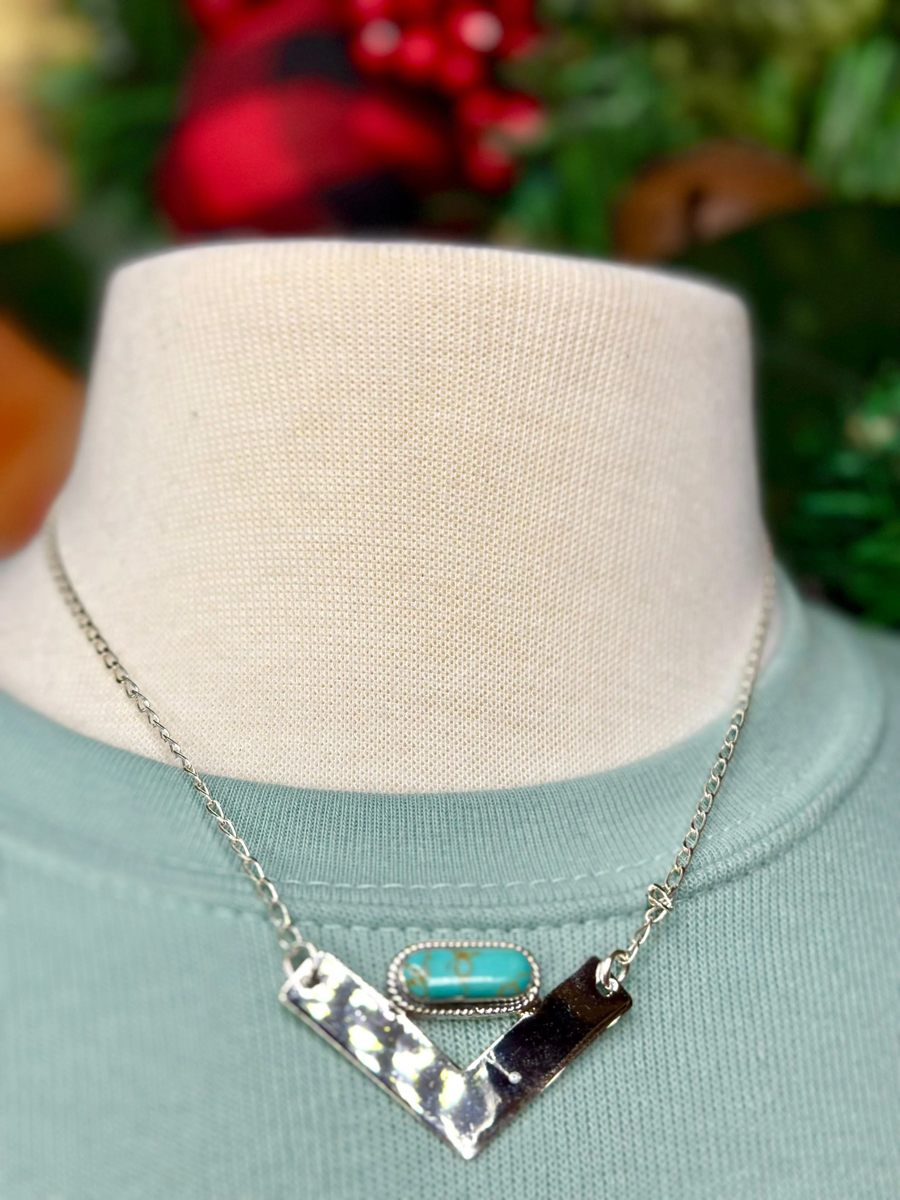 The Must Have Sterling Silver Turquoise V Necklace